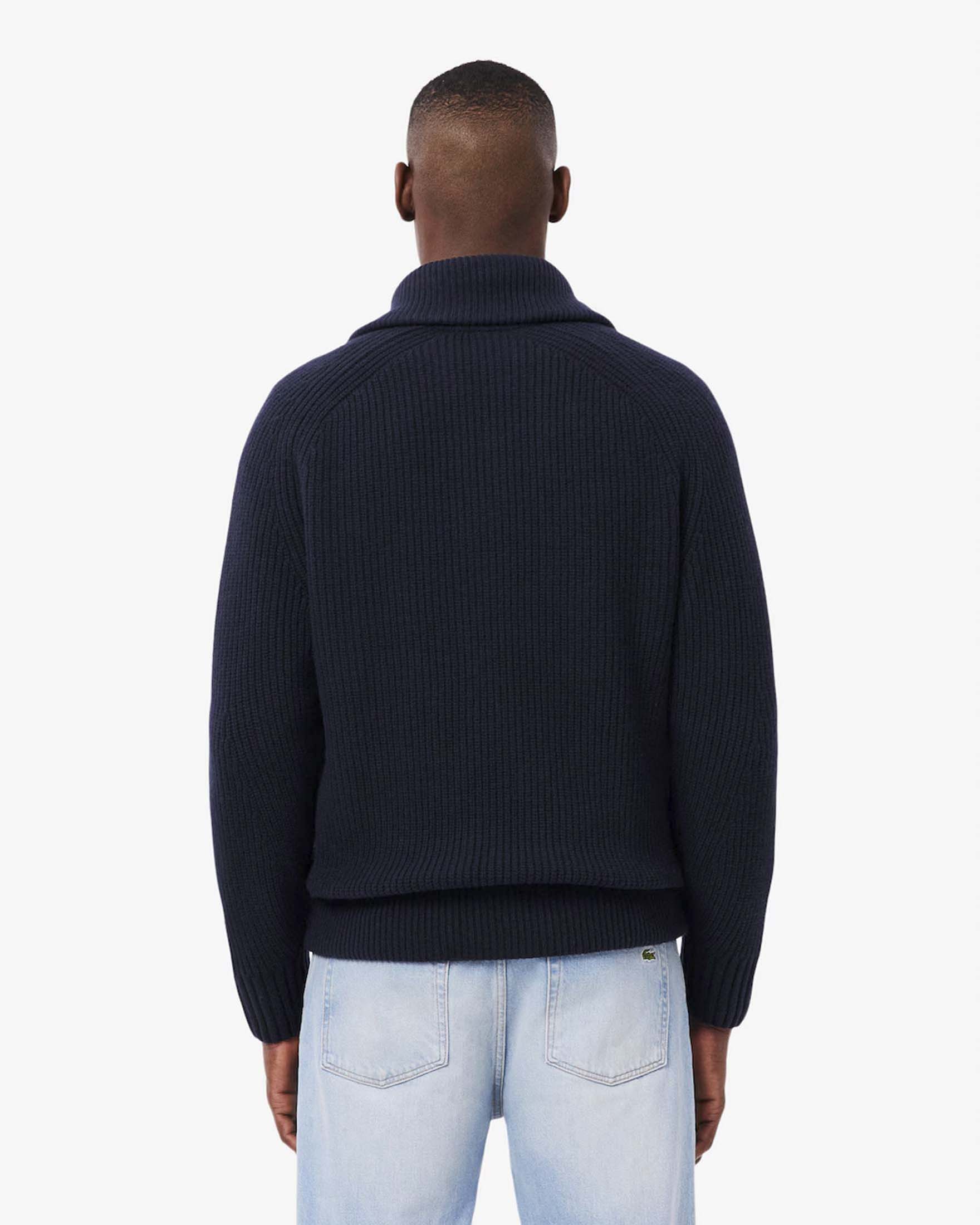 Maglione full zip Lacoste blu navy in lana cardata a coste image