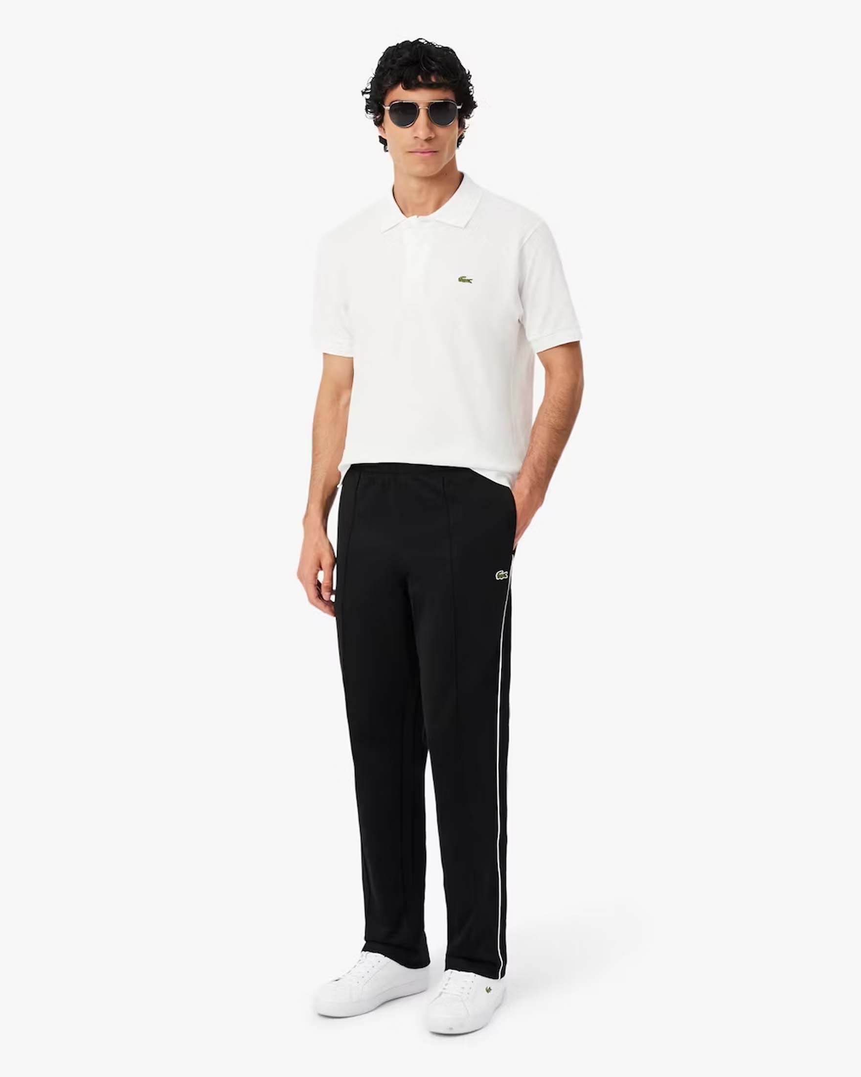 Pantaloni felpa Lacoste neri in piqué interlock di cotone