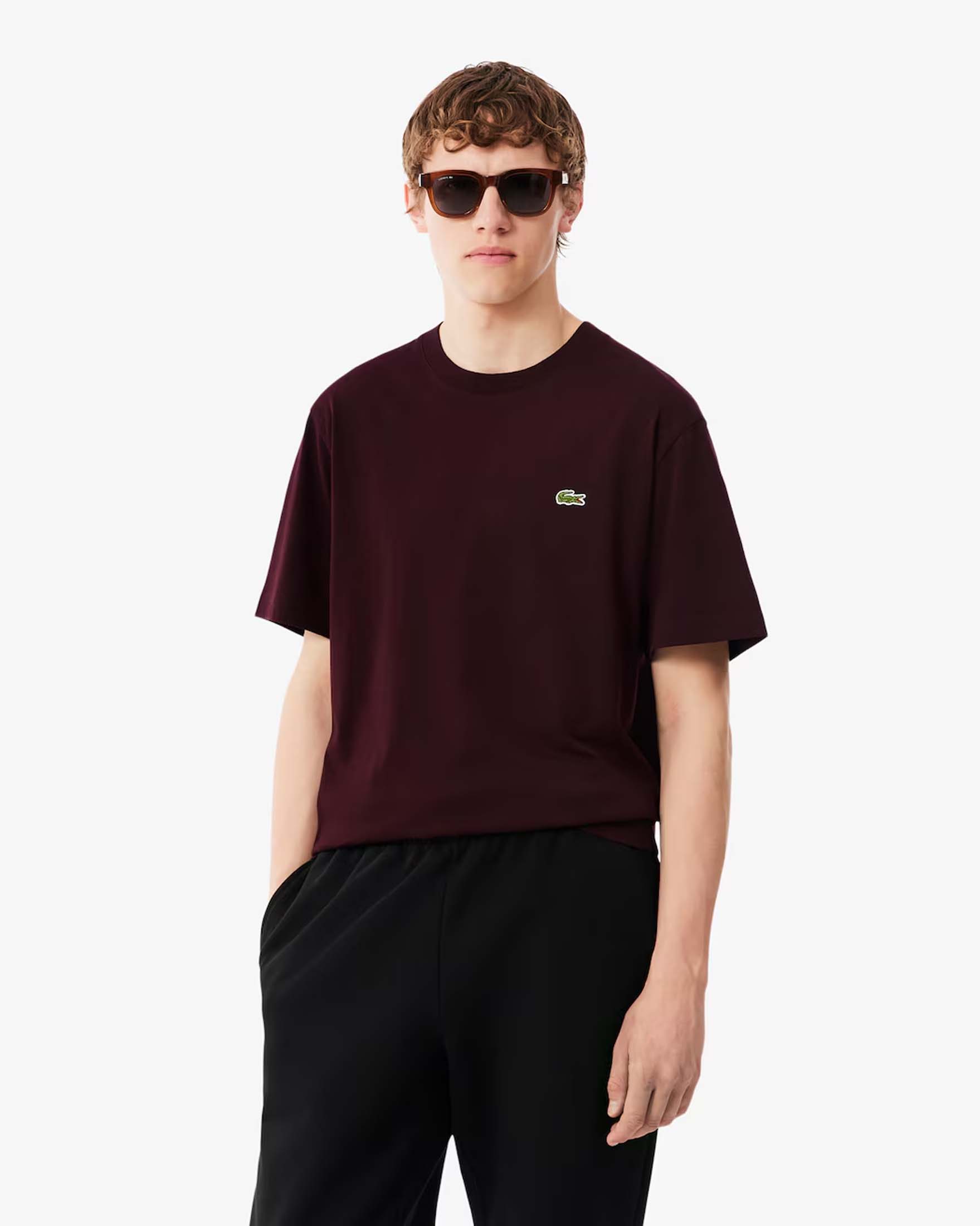 T-shirt classic fit Lacoste bordeaux in jersey di puro cotone