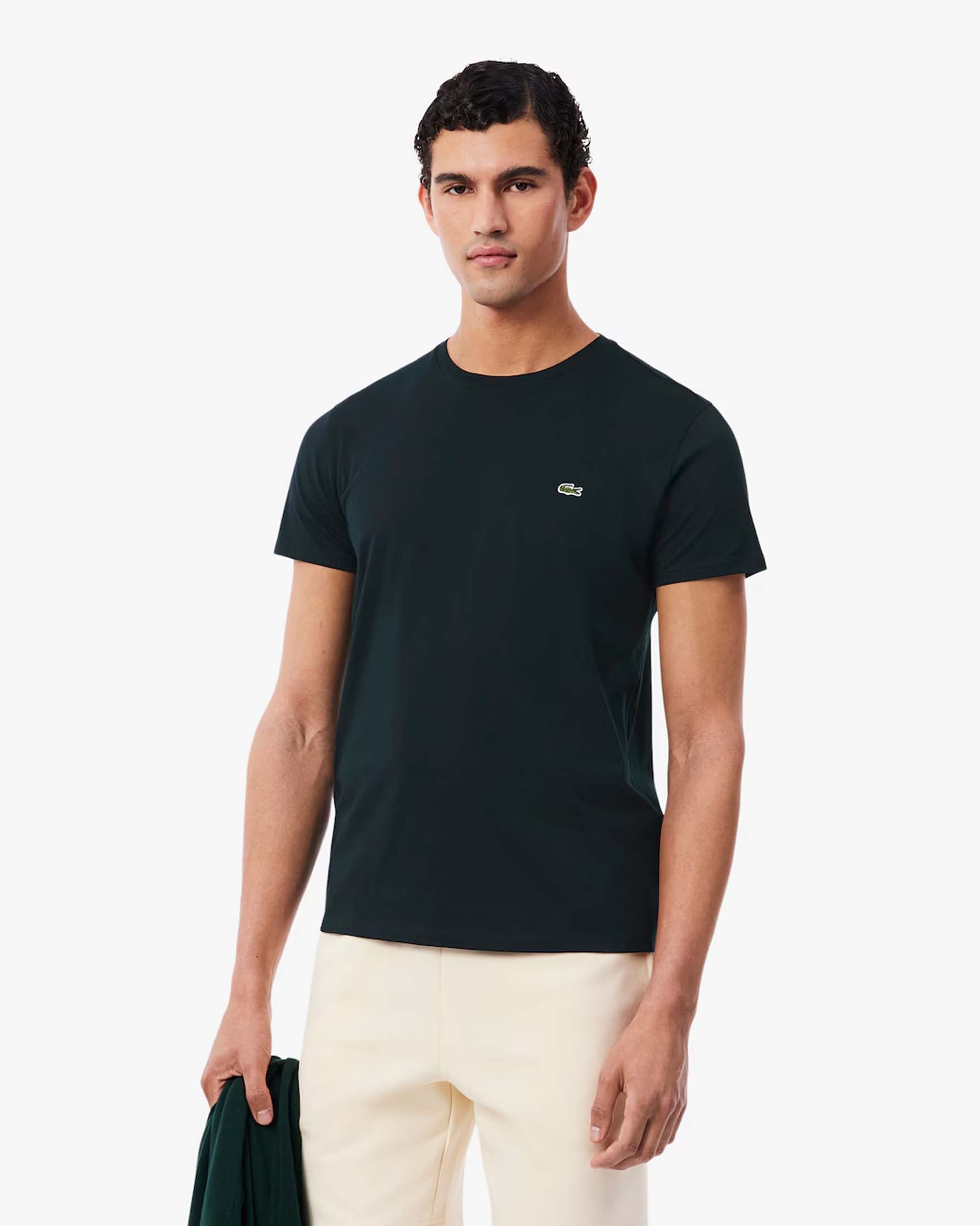 T-shirt Lacoste verde scuro in pima cotton con logo coccodrillo verde
