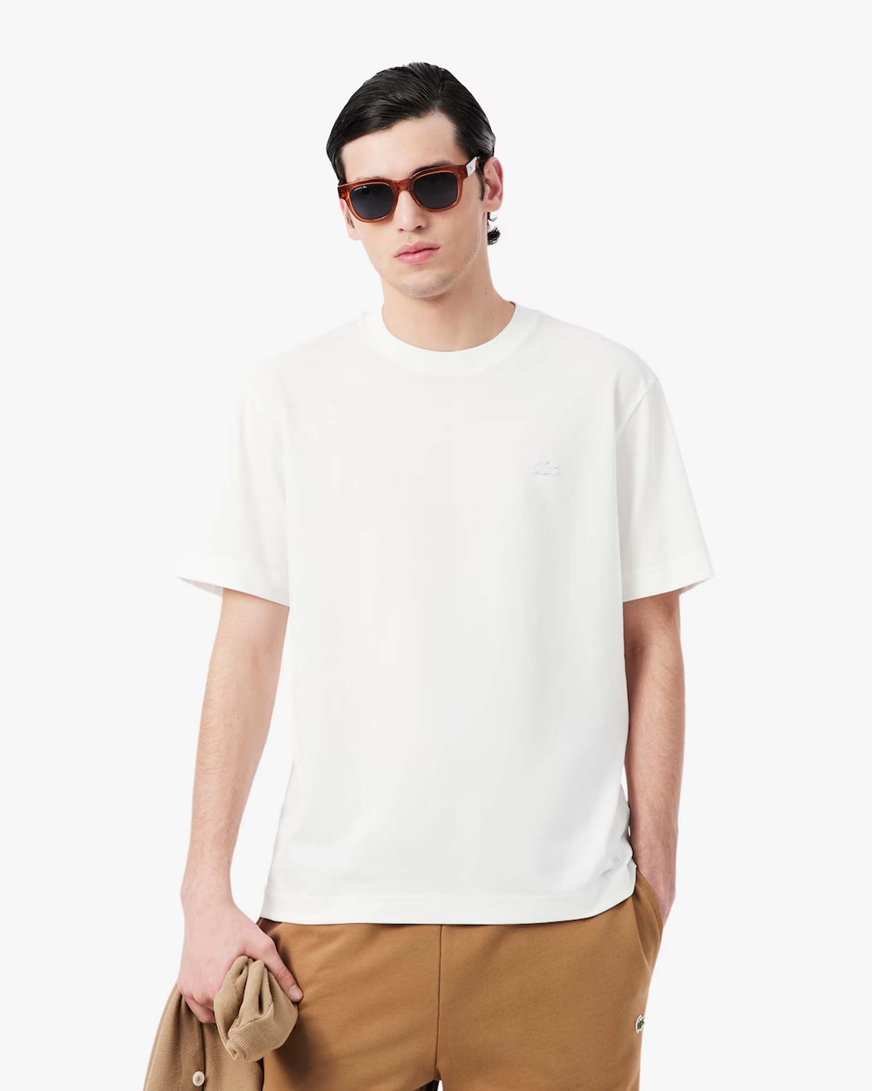 T-shirt classic fit Lacoste bianca in piqué di cotone Pima
