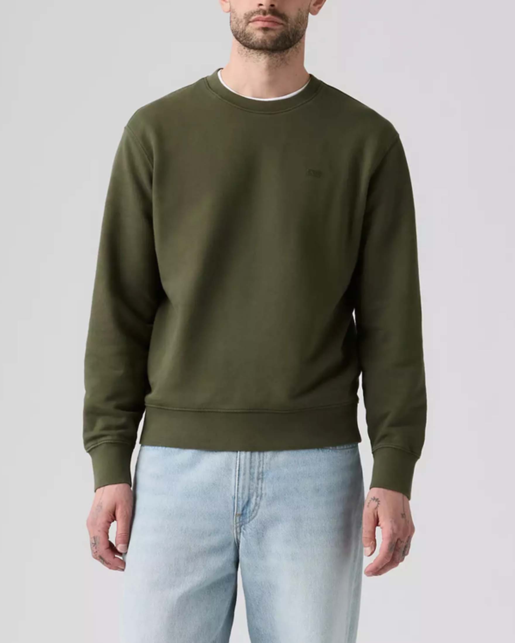 Felpa girocollo Levi's® verde militare in spugna francese di puro cotone