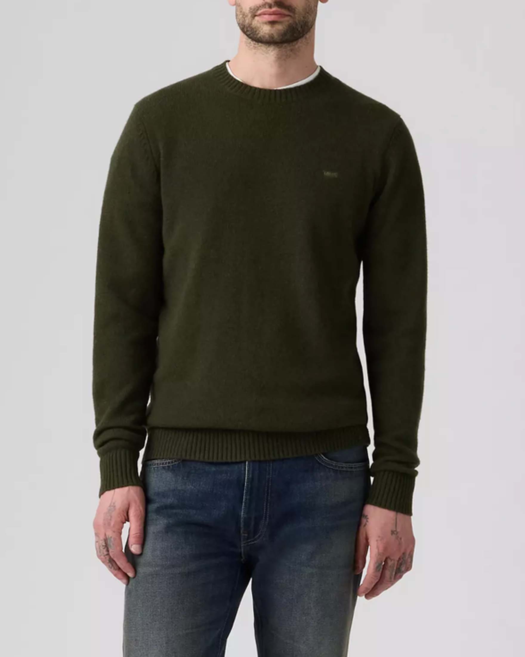 Maglione girocollo Levi's® verde scuro in misto lana merino