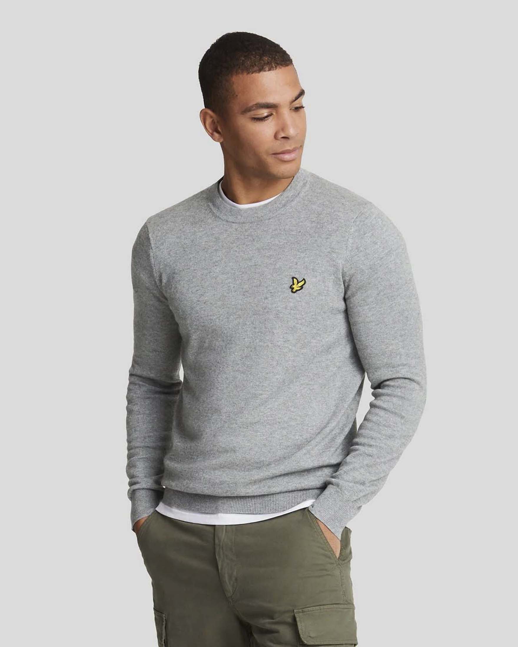 Maglione girocollo Lyle & Scott grigio mélange in misto cotone e lana merino