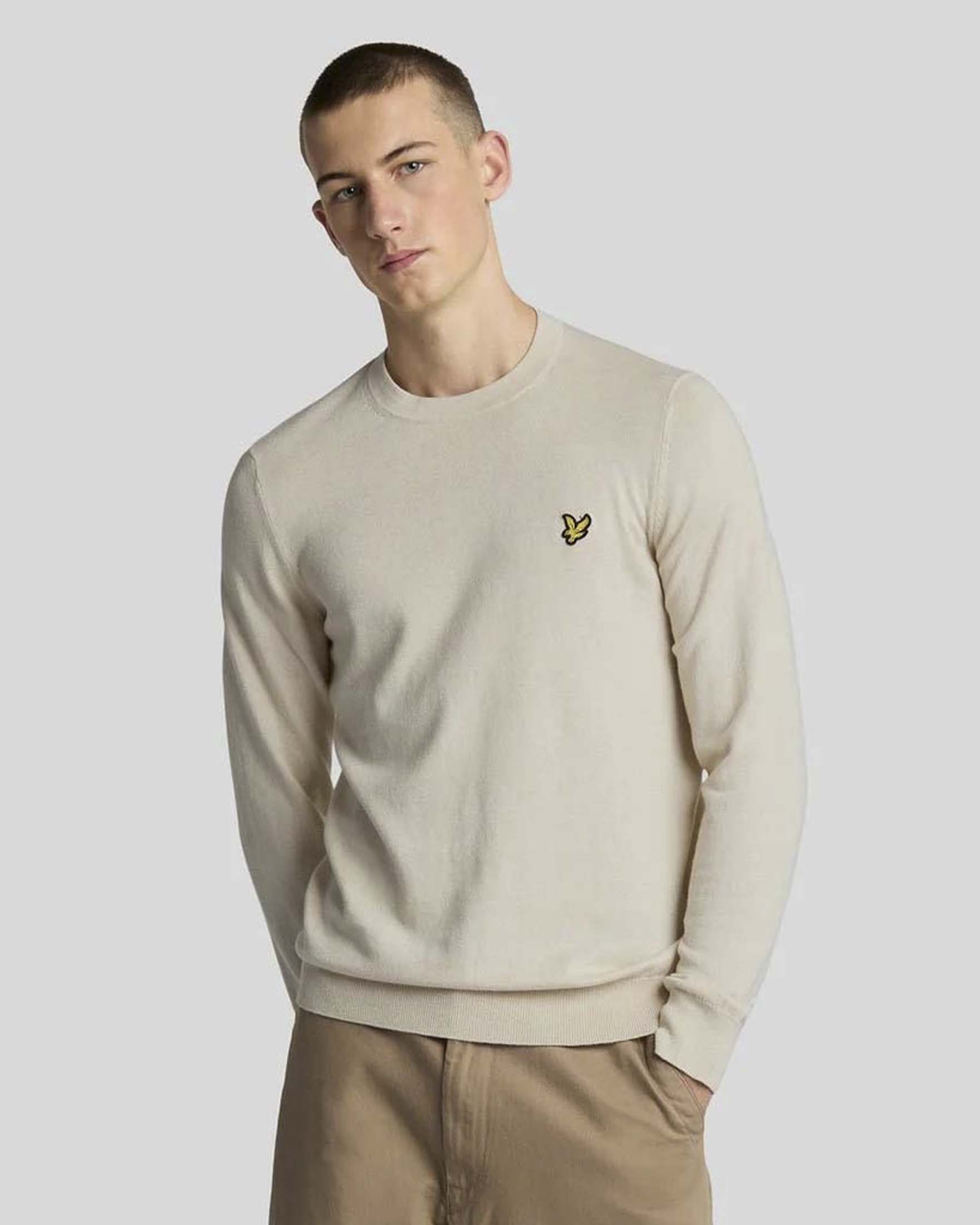 Maglione girocollo Lyle & Scott beige in misto cotone e lana merino