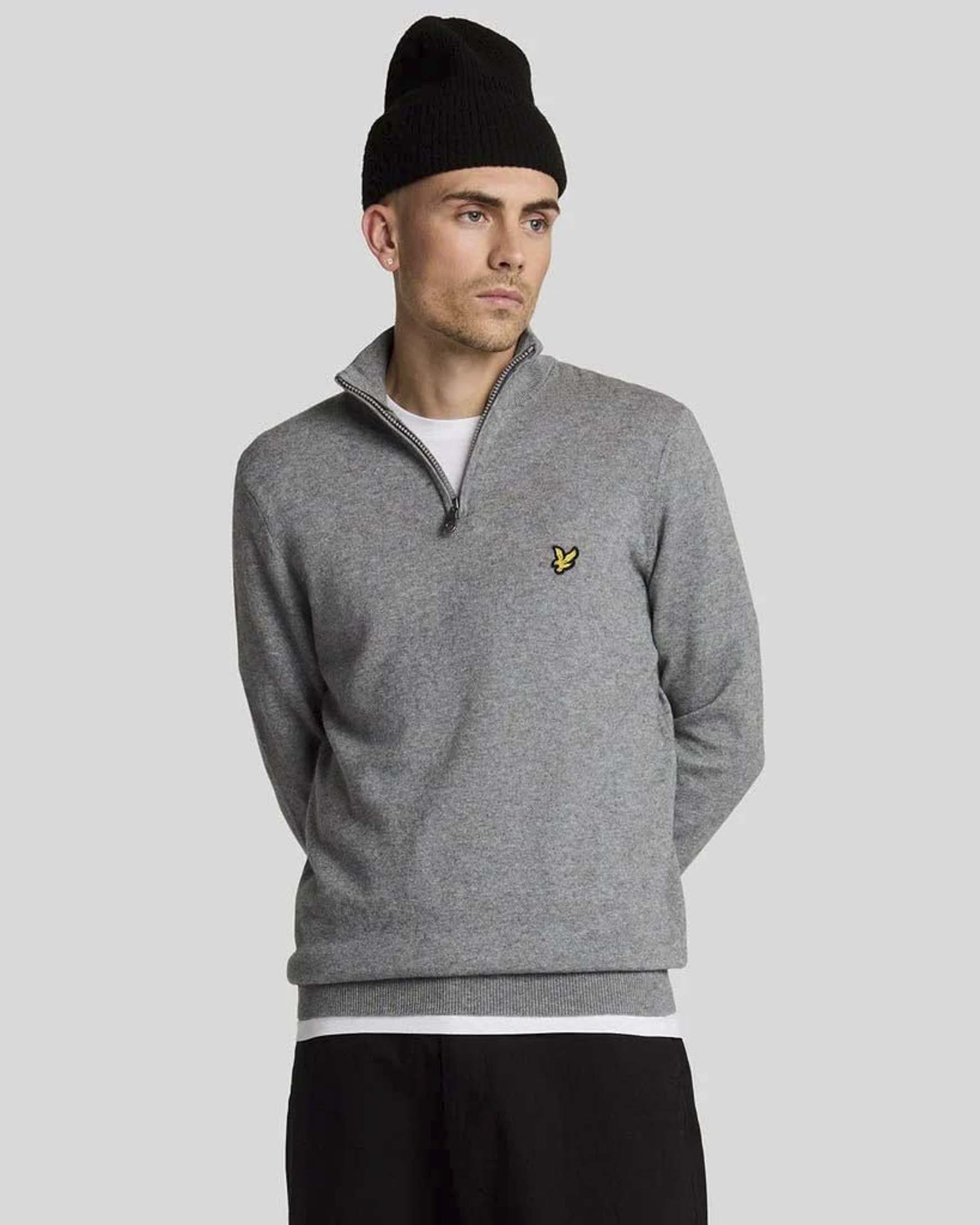 Maglione con mezza zip Lyle & Scott grigio mélange in misto cotone e lana merino image