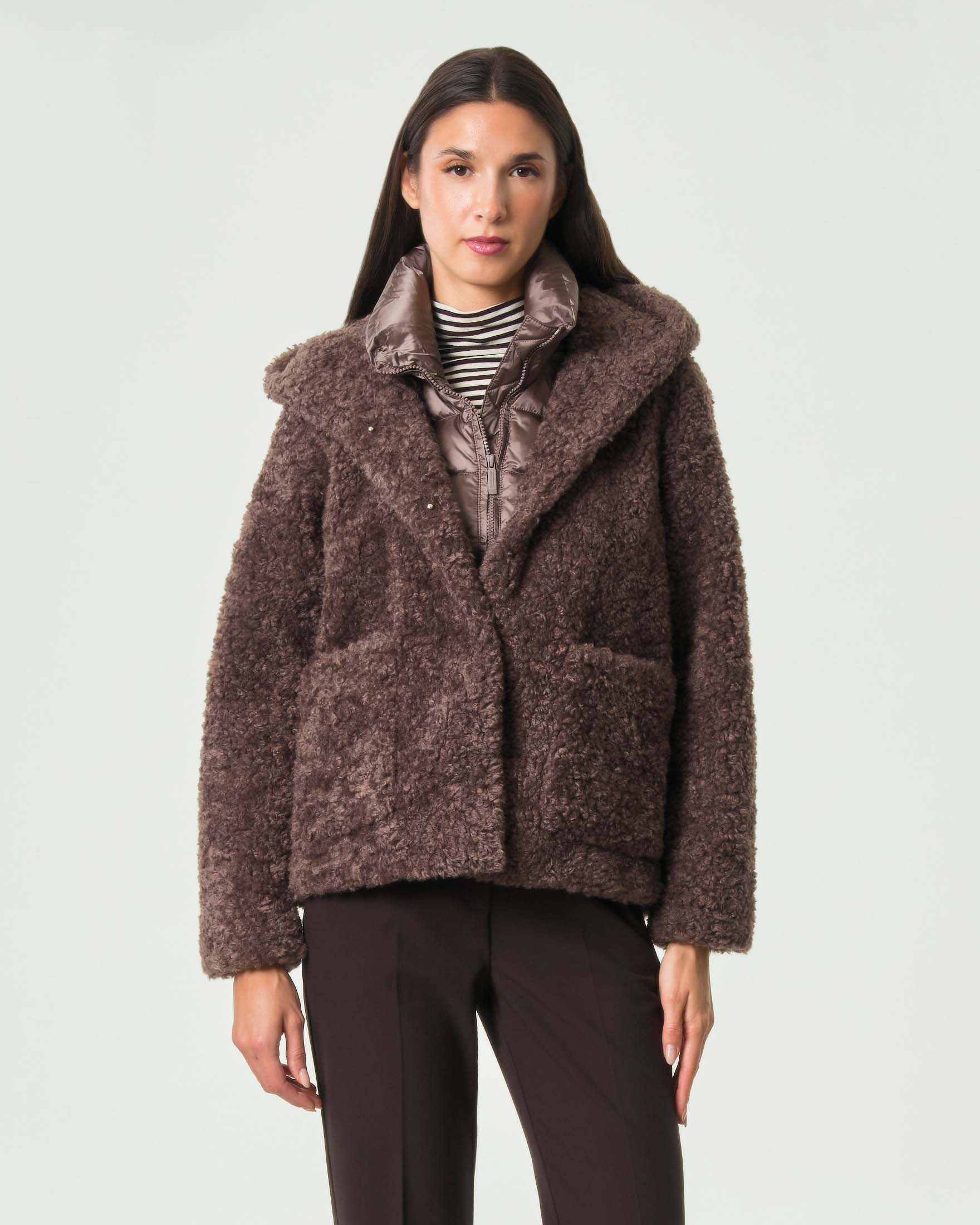 Giubbotto corto St. Moritz Bomboogie marrone in ecopelliccia teddy e piumino