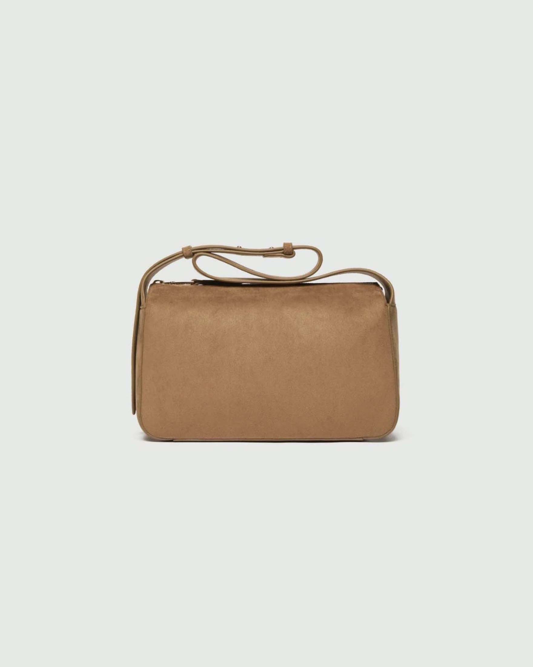 Borsa a spalla bauletto Emme Marella color cammello in jersey effetto suede con tracolla regolabile