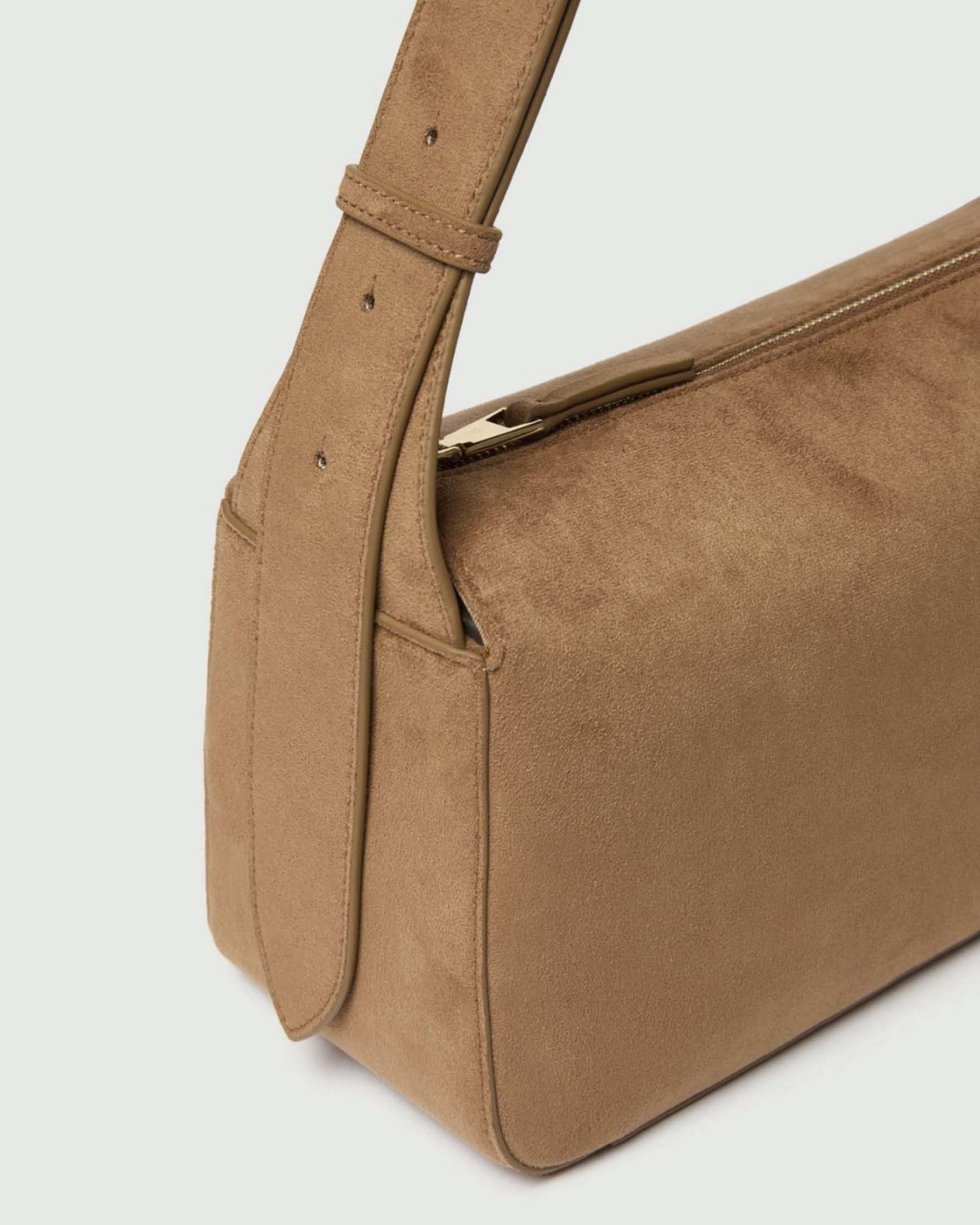 Borsa a spalla bauletto Emme Marella color cammello in jersey effetto suede con tracolla regolabile image