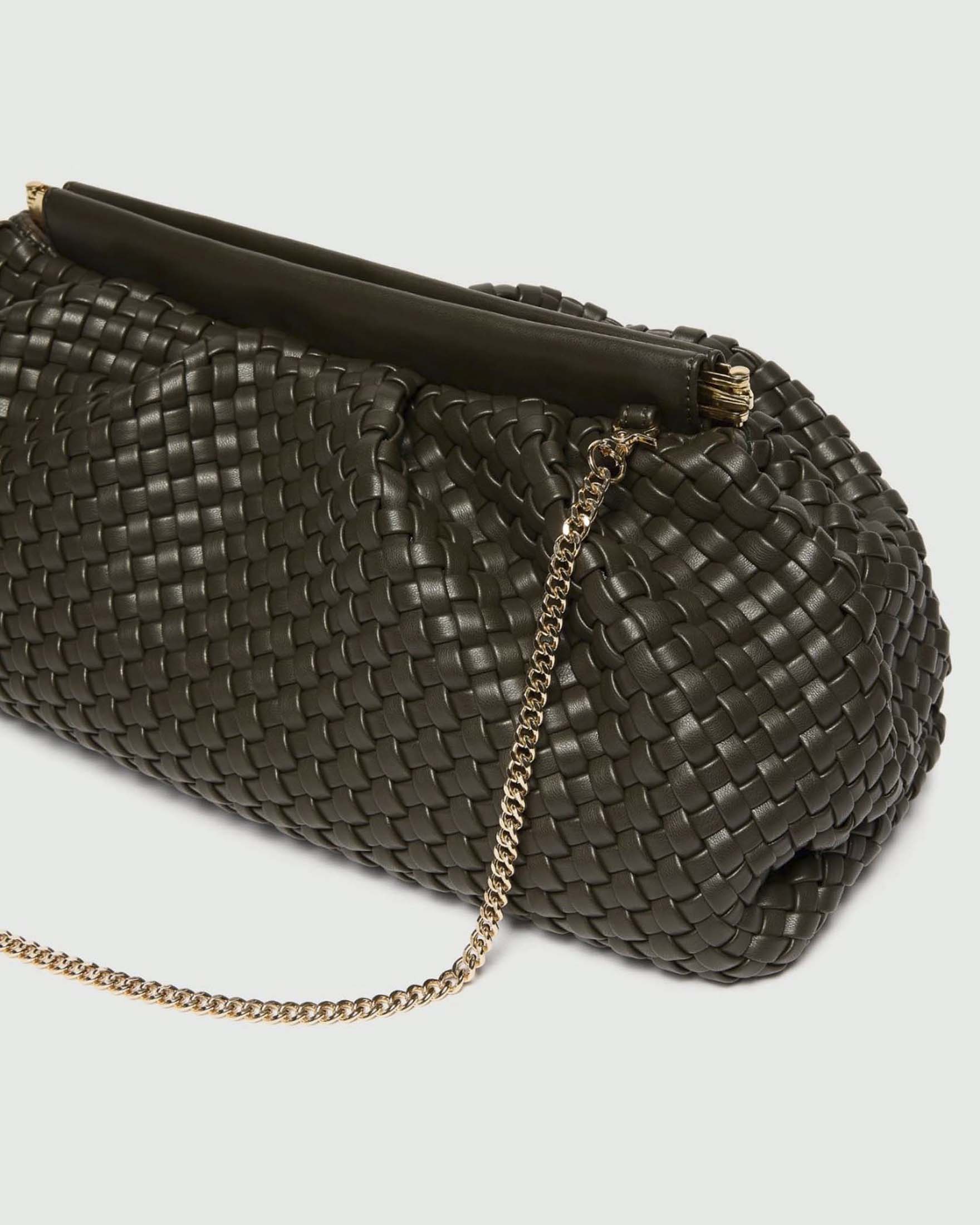 Clutch morbida Emme Marella verde militare in jersey intrecciato con tracolla a catena image