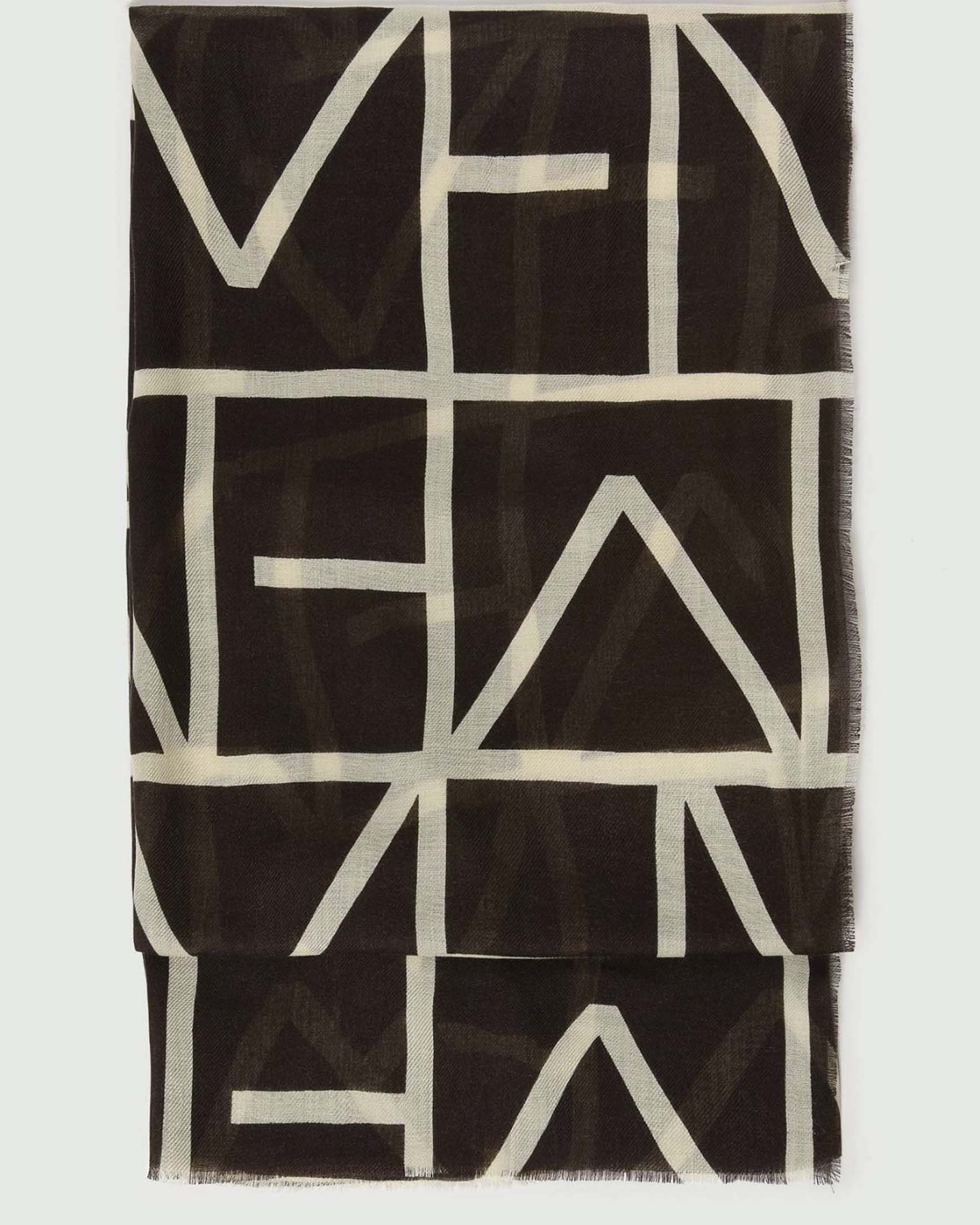 Stola Emme Marella marrone con stampa monogram a contrasto e frange corte