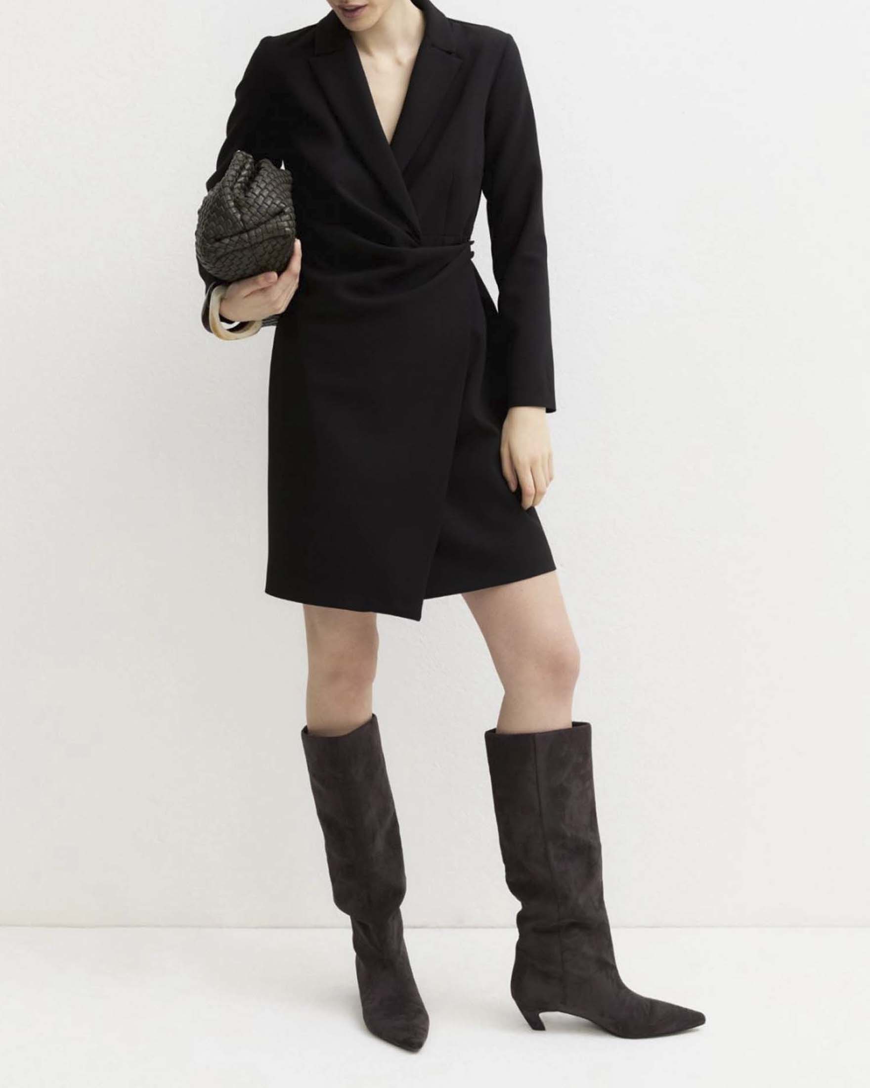 Abito corto robe manteau slim Emme Marella nero in misto viscosa stretch con rever classico