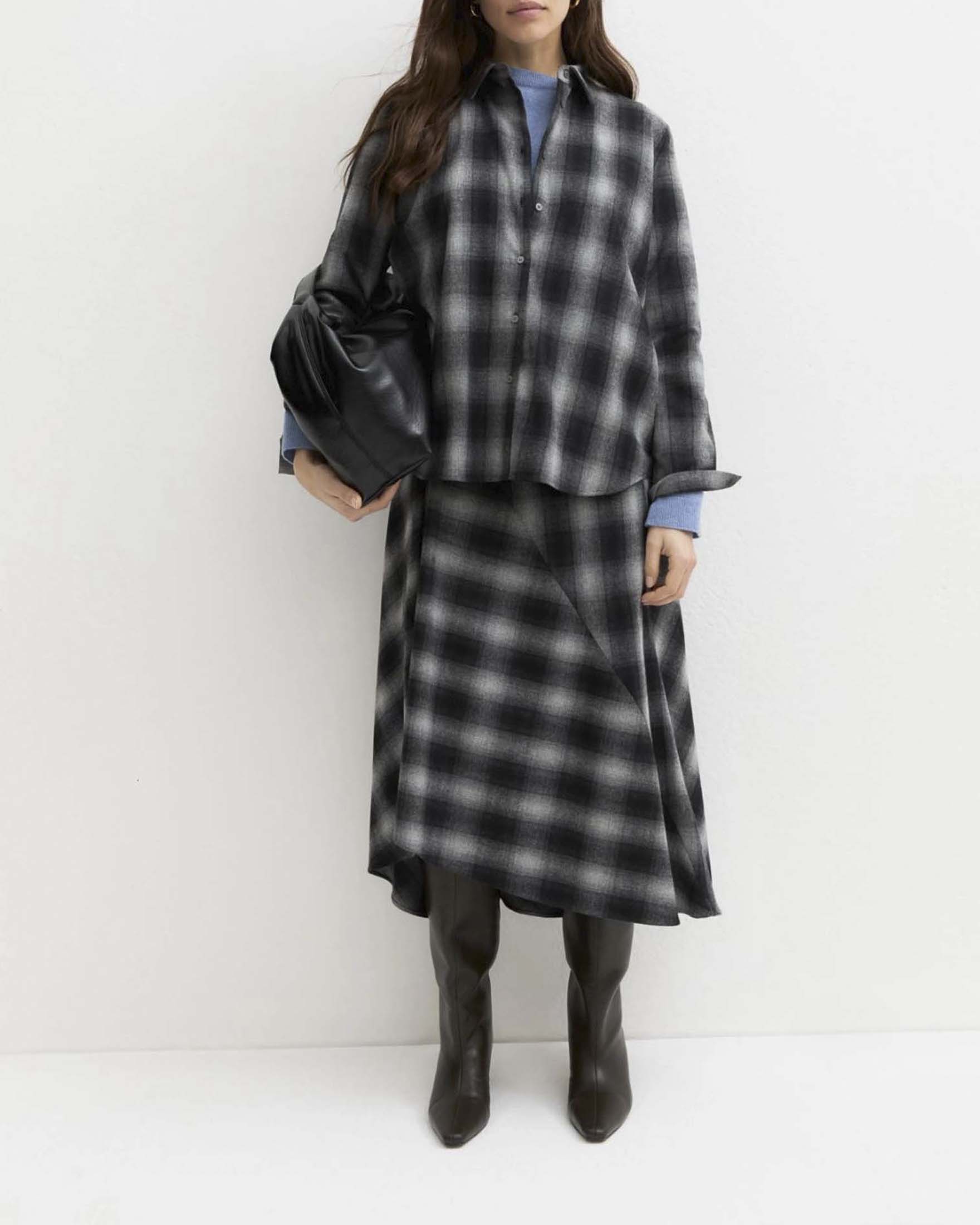 Camicia Emme Marella grigia in flanella di misto lana stretch a stampa tartan antracite
