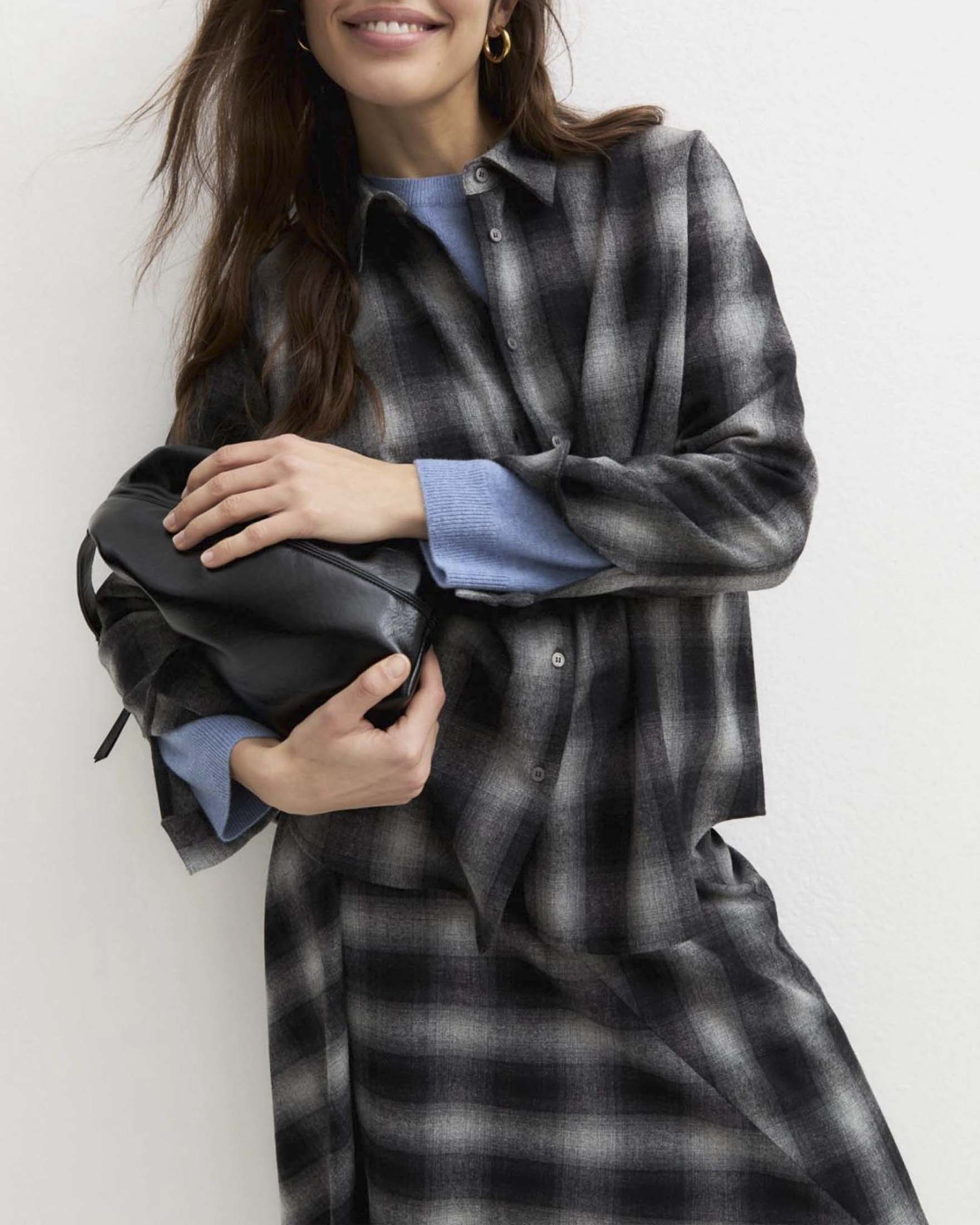 Camicia Emme Marella grigia in flanella di misto lana stretch a stampa tartan antracite image