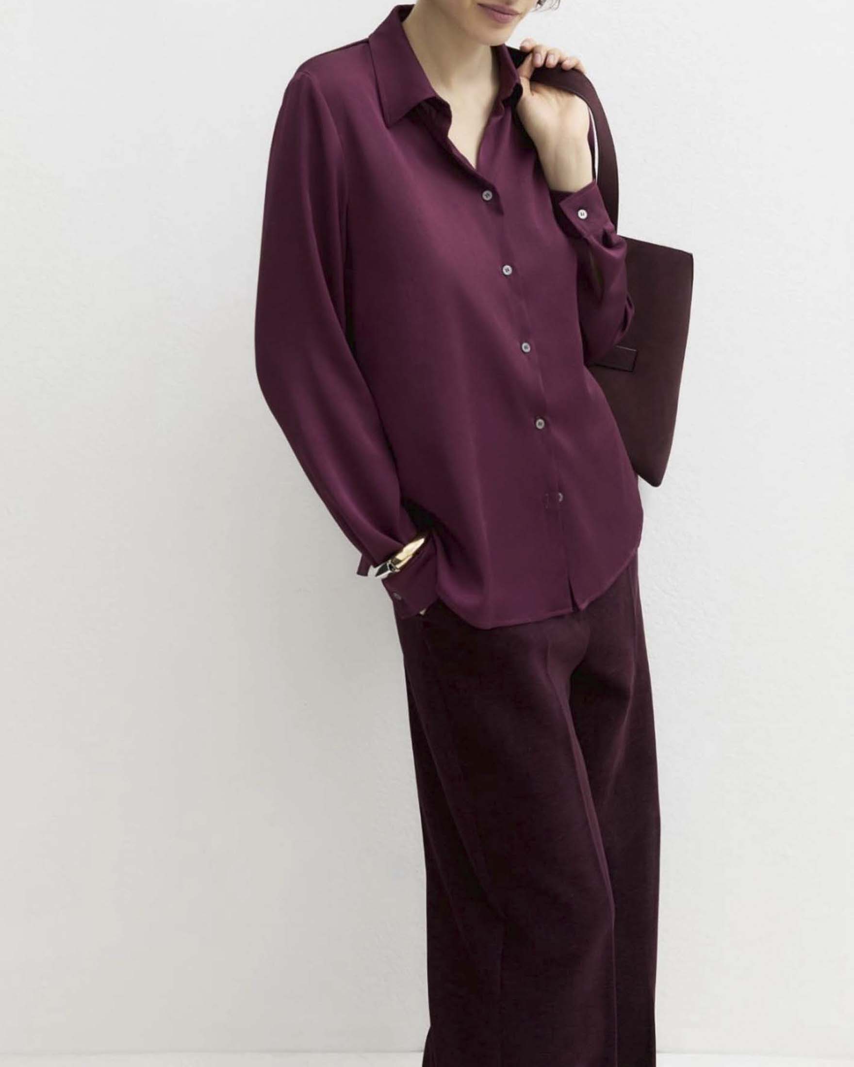 Camicia Emme Marella bordeaux in raso martellato effetto crinkle