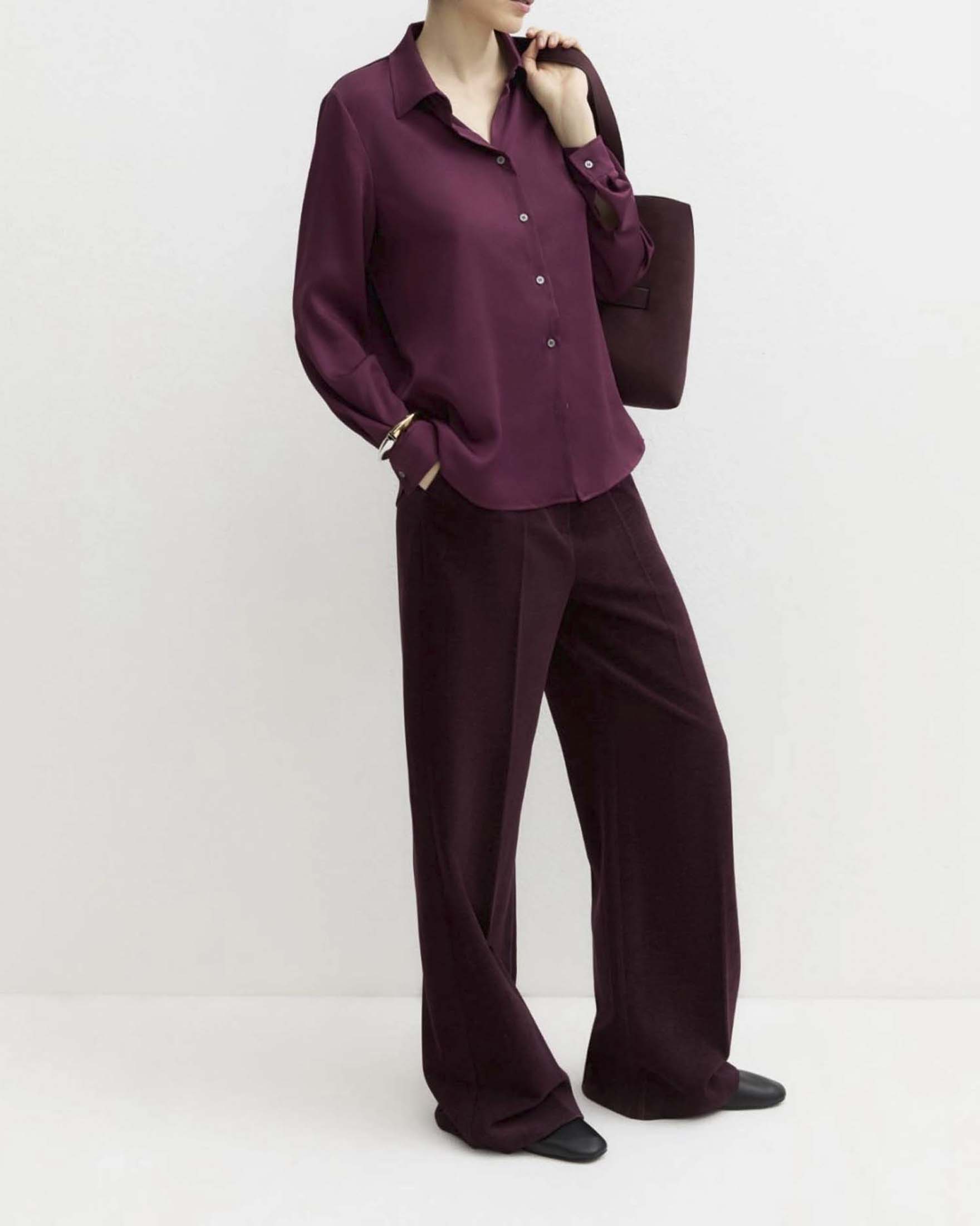 Camicia Emme Marella bordeaux in raso martellato effetto crinkle image