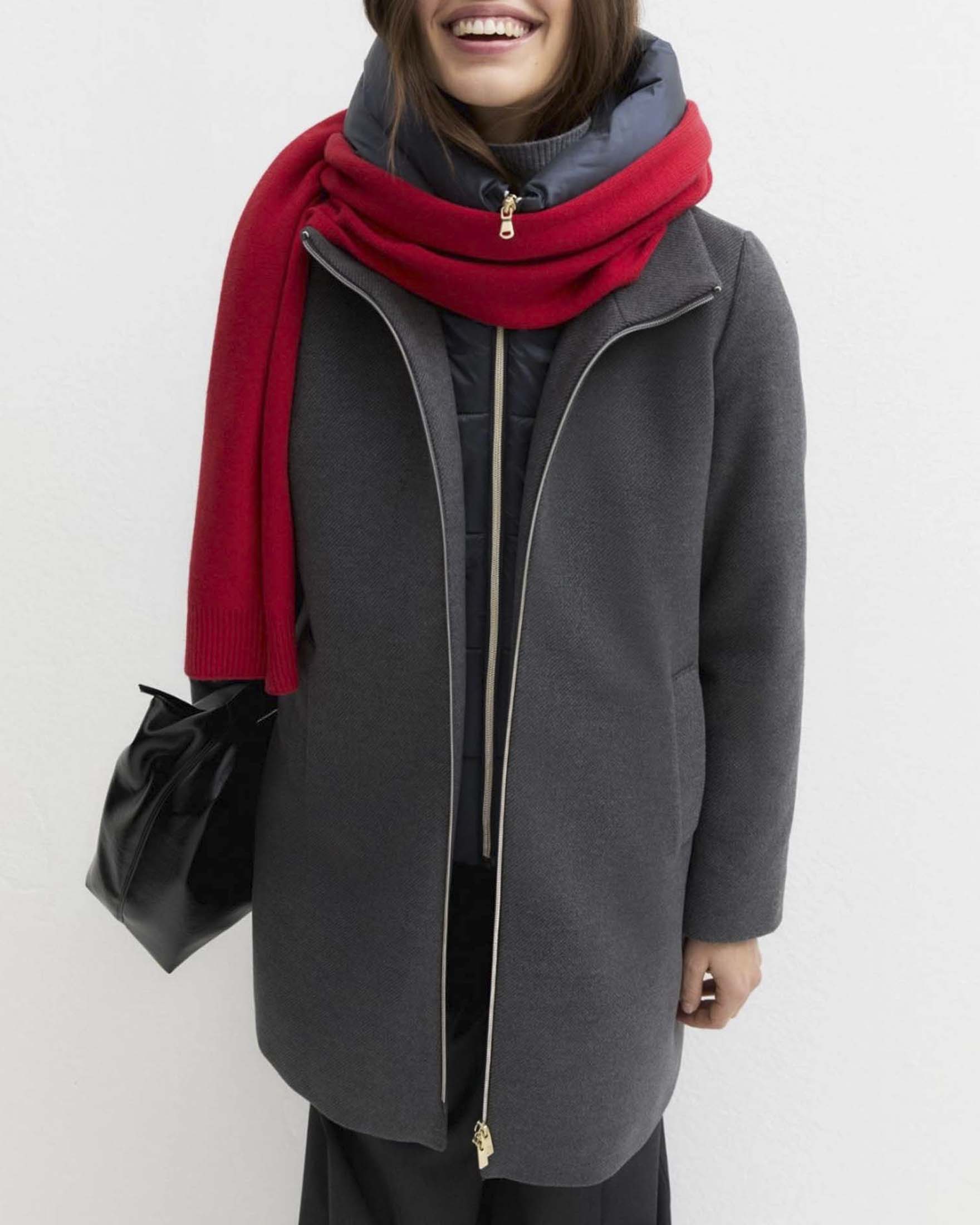 Capospalla lungo Emme Marella antracite in panno soft imbottito con cappuccio e chiusura zip