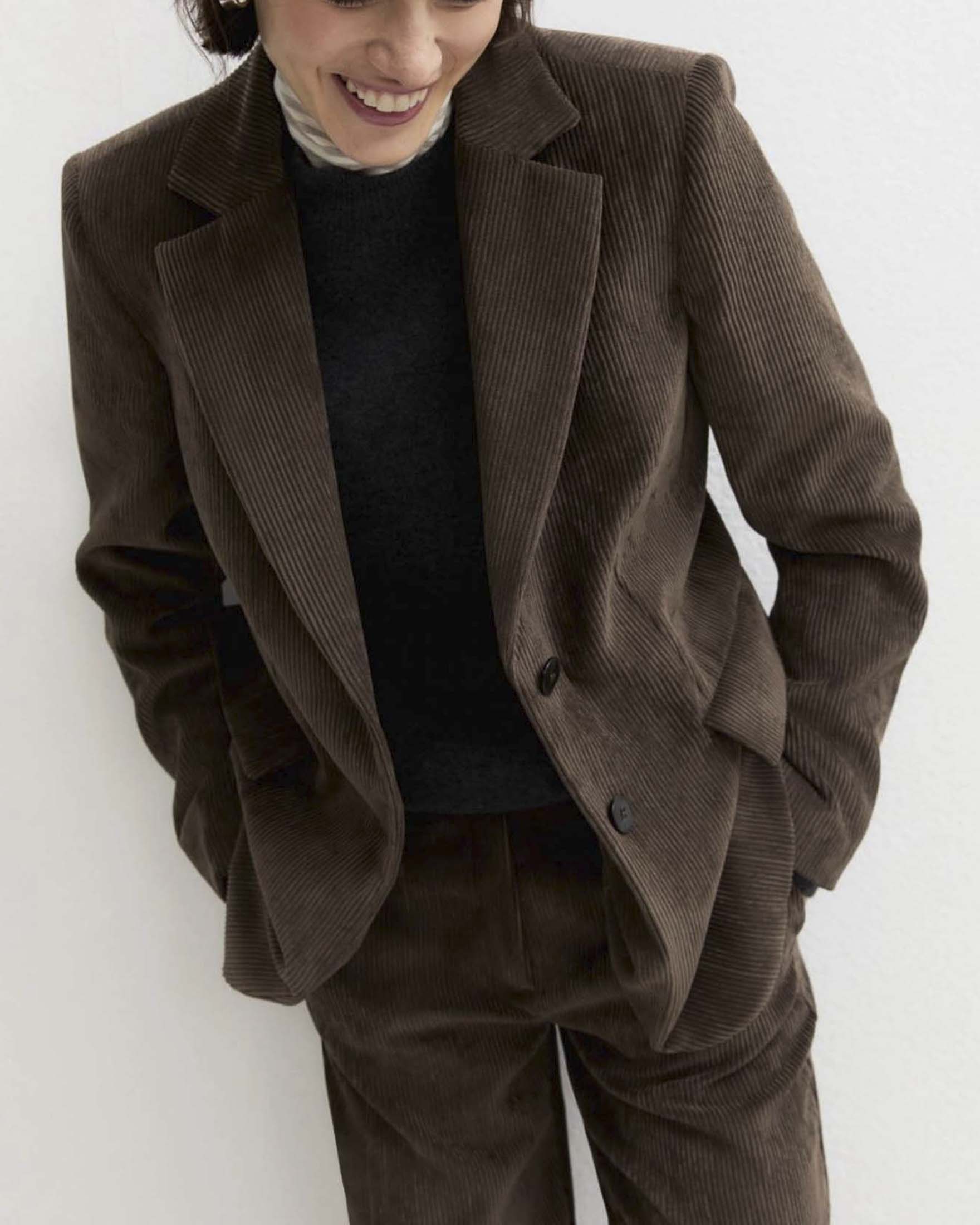 Blazer monopetto Emme Marella marrone in velluto stretch con doppio bottone
