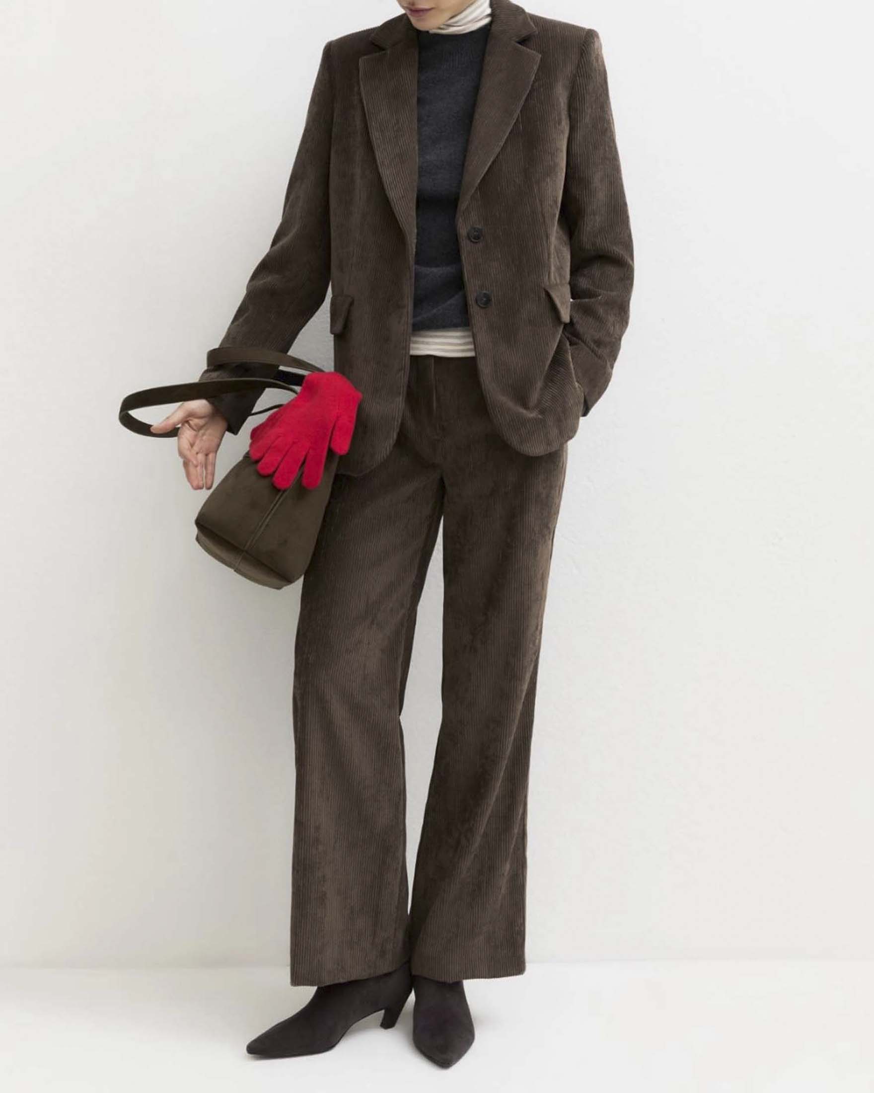 Blazer monopetto Emme Marella marrone in velluto stretch con doppio bottone image