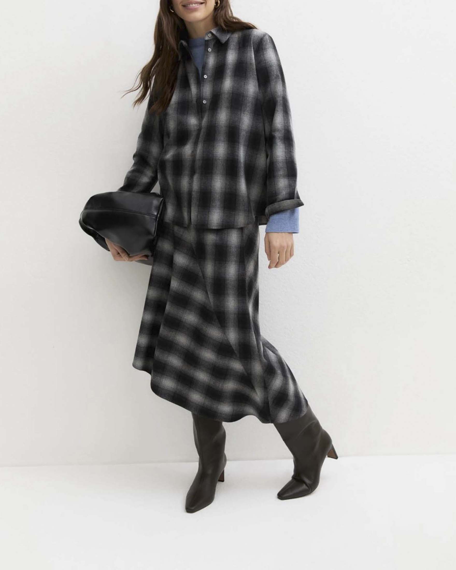 Gonna in flanella misto lana e viscosa stretch con drappeggio