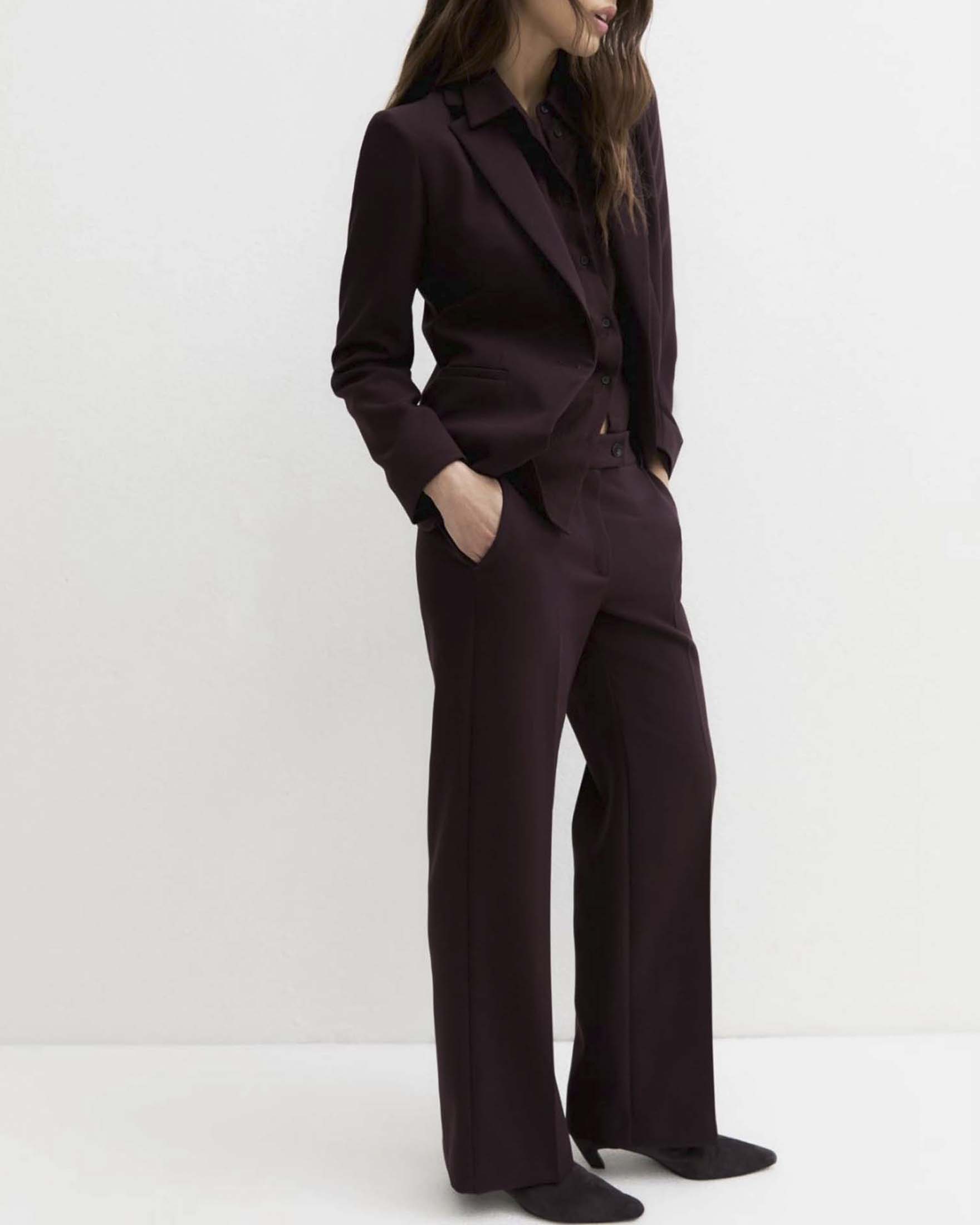 Pantaloni dritti Emme Marella bordeaux in misto viscosa stretch con piega stirata fronte e retro