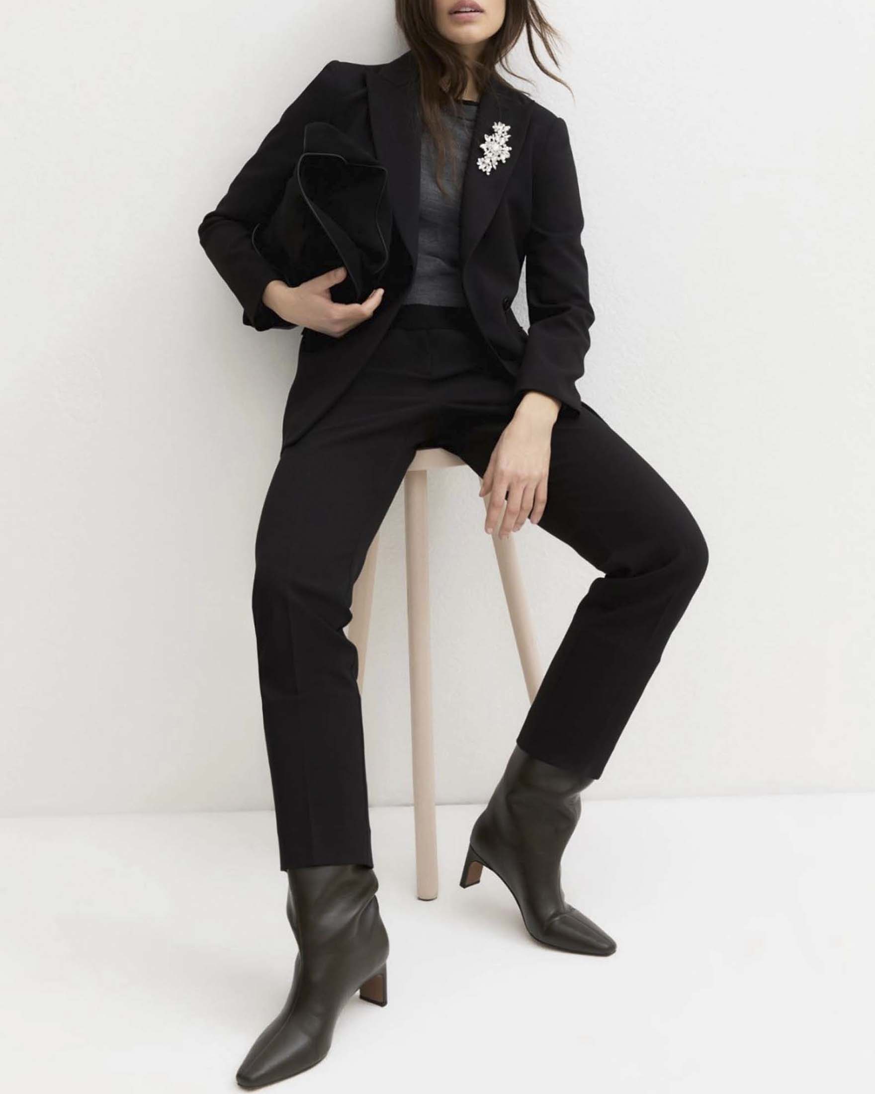 Pantaloni chino Emme Marella neri in misto viscosa stretch con passanti e chiusura nascosta