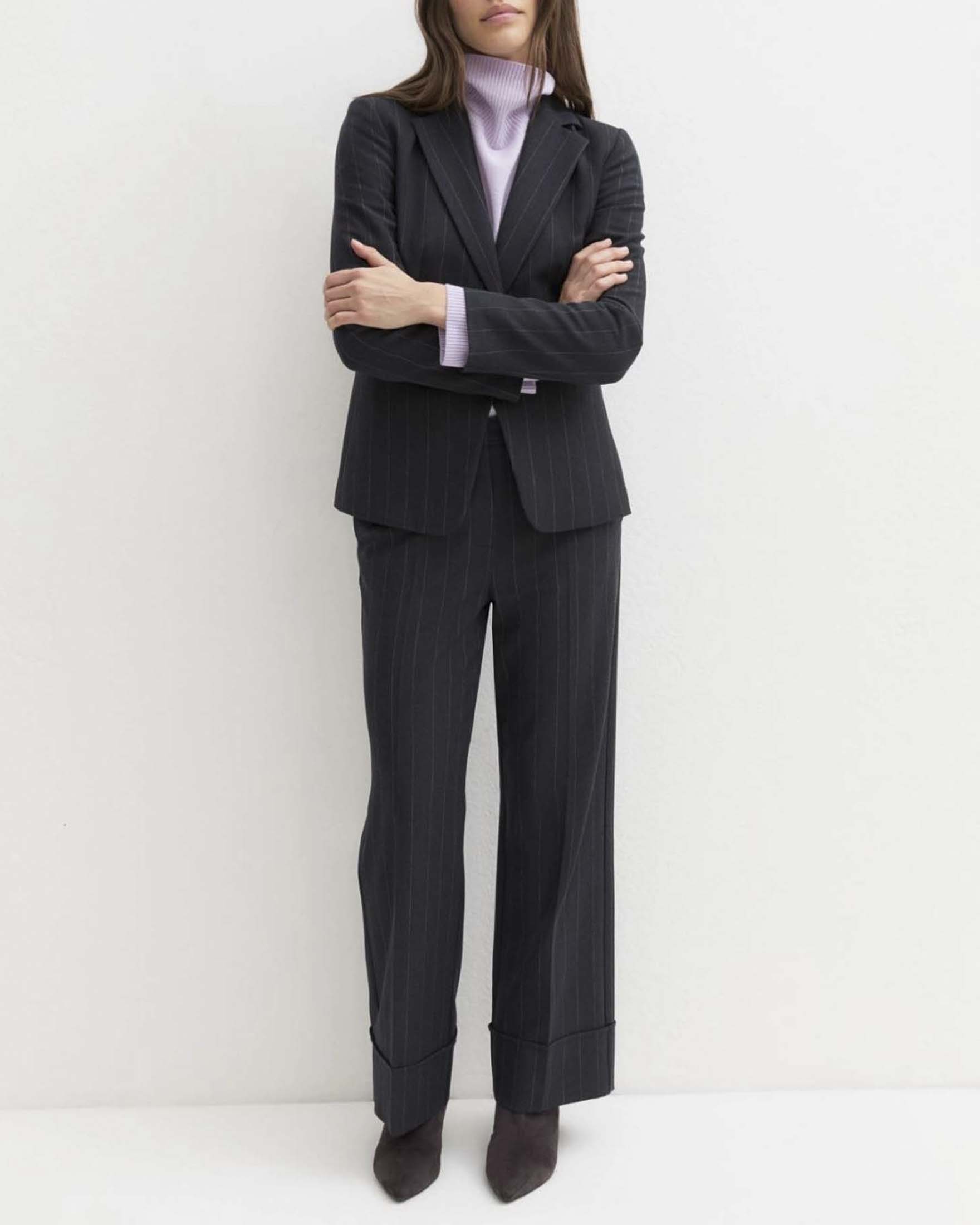 Pantaloni dritti Emme Marella blu in gabardina di misto viscosa stretch con risvolto e piega stirata
