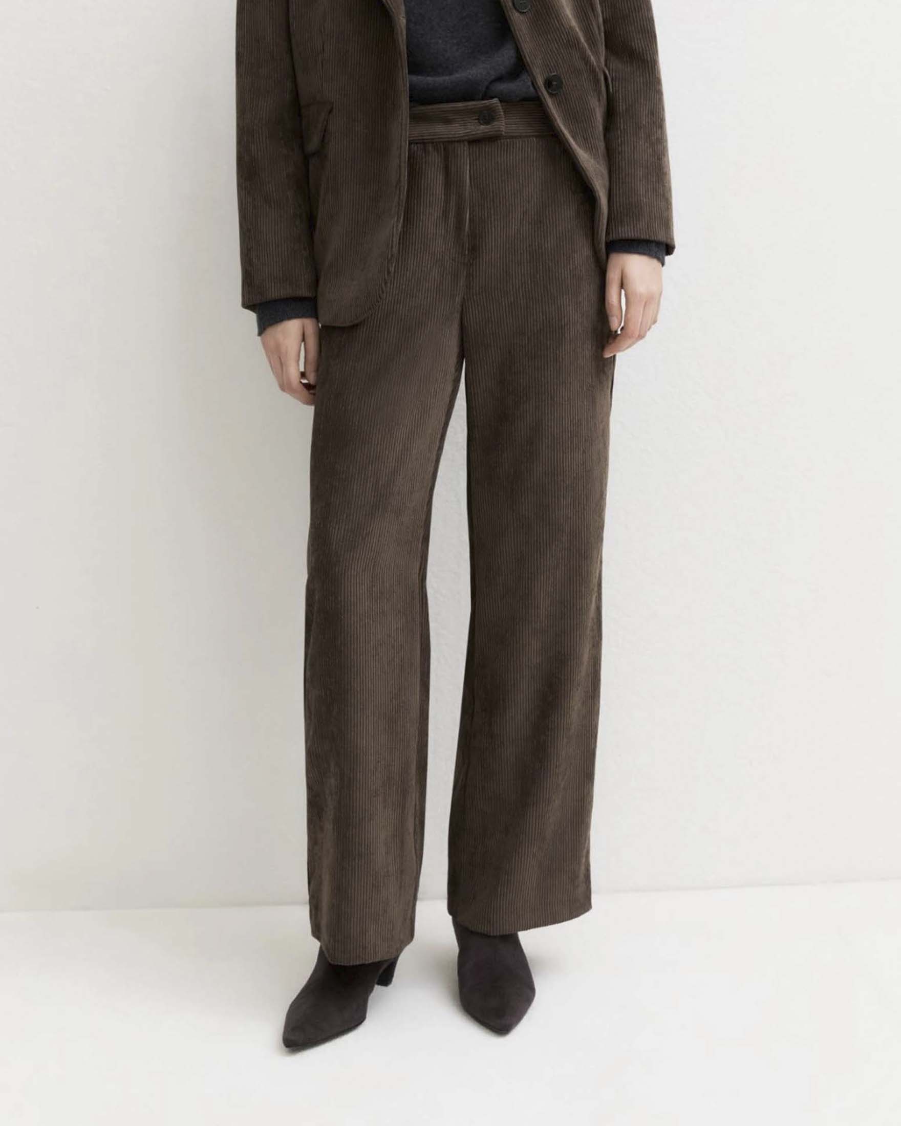 Pantaloni dritti Emme Marella marroni in velluto a coste stretch con tasche laterali alla francese image