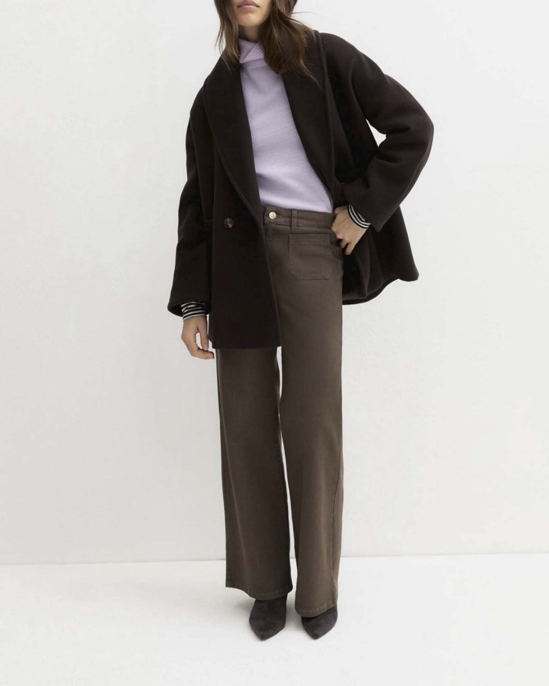 Pantaloni wide leg Emme Marella tortora in twill di misto cotone stretch con passanti in vita