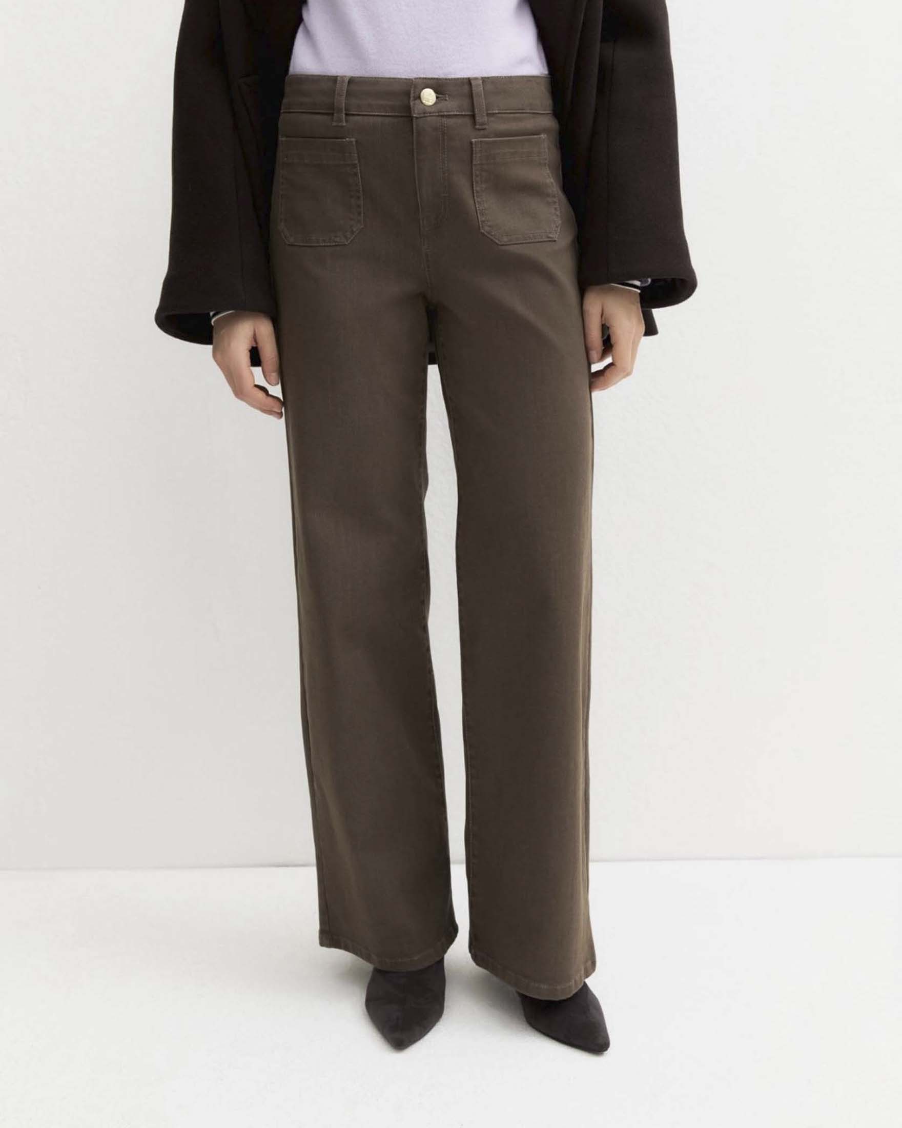 Pantaloni wide leg Emme Marella tortora in twill di misto cotone stretch con passanti in vita image