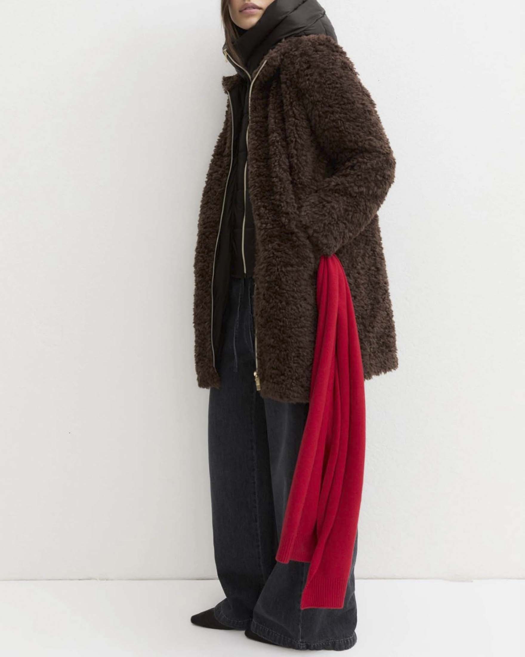 Cappotto Emme Marella marrone in ecopelliccia imbottito con cappuccio