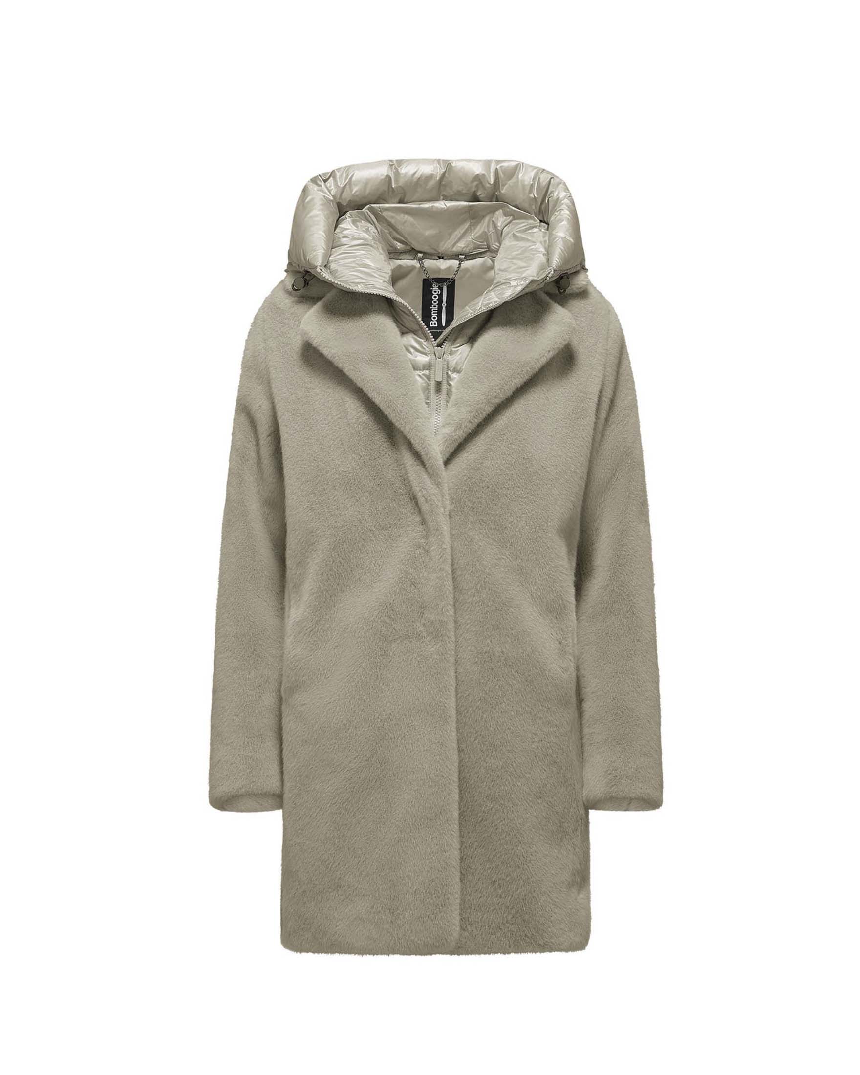 Giaccone Odessa Overcoat Bomboogie beige in ecopelliccia con cappuccio staccabile