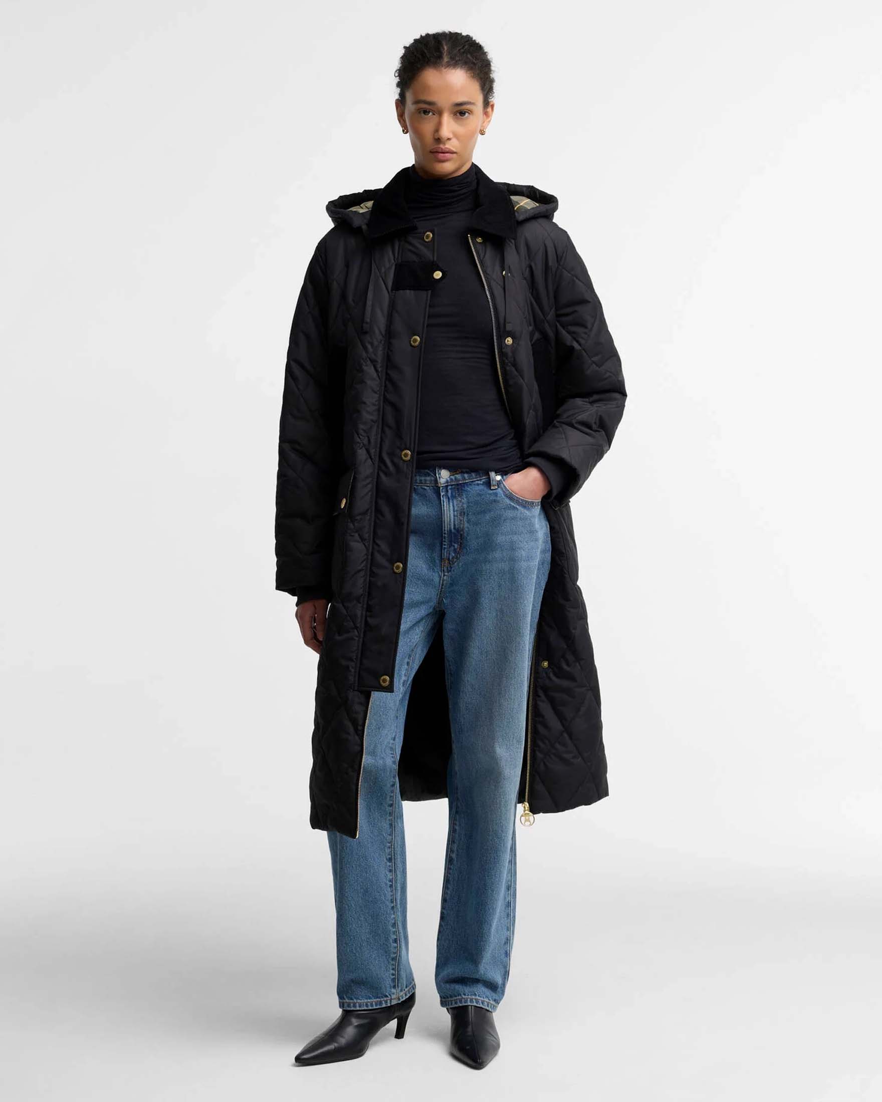 Giaccone parka trapuntato Rudson Barbour nero con cappuccio rimovibile e tasche scaldamani