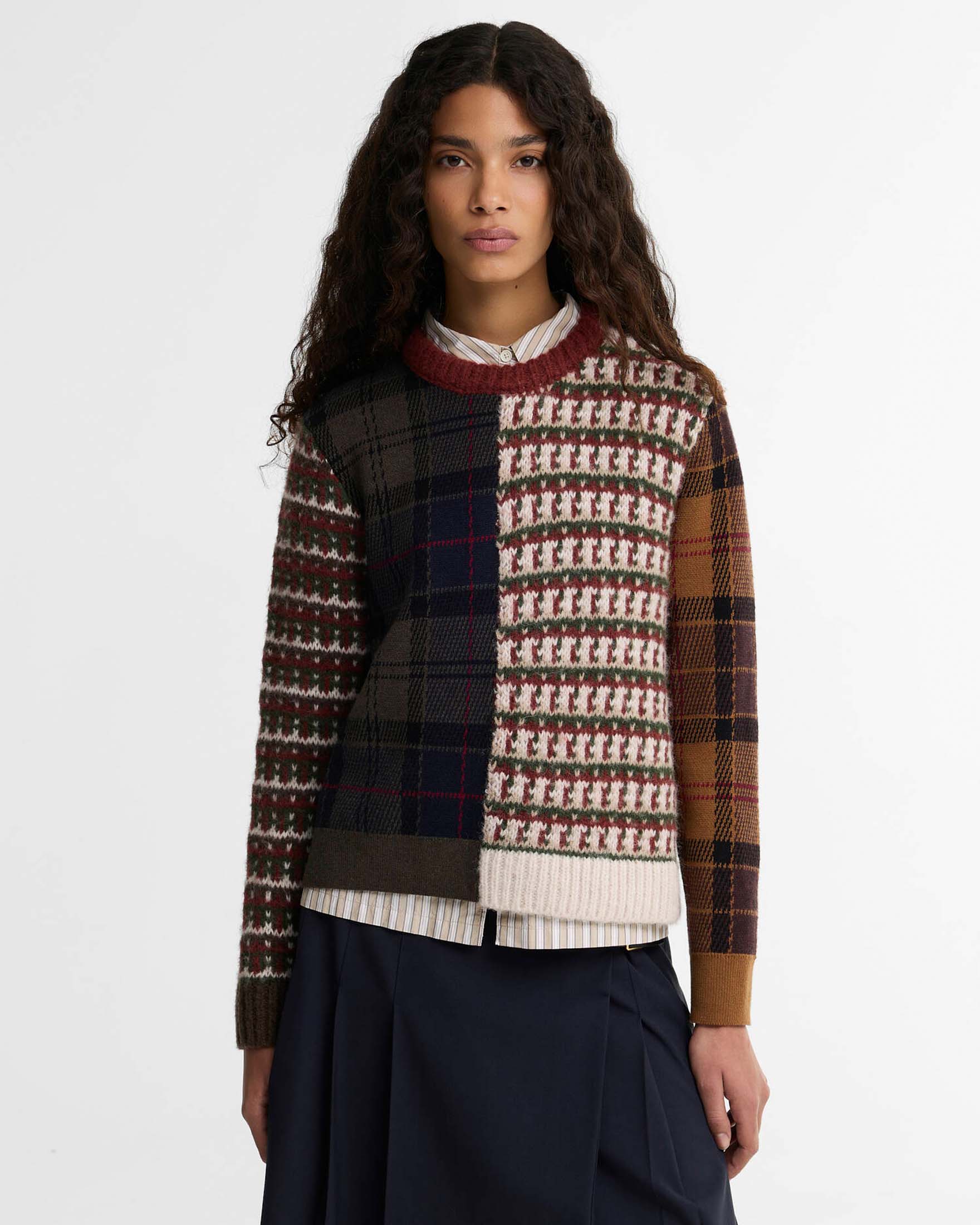 Maglione girocollo Ashford Barbour in jacquard tartan a motivo patchwork in misto lana e alpaca