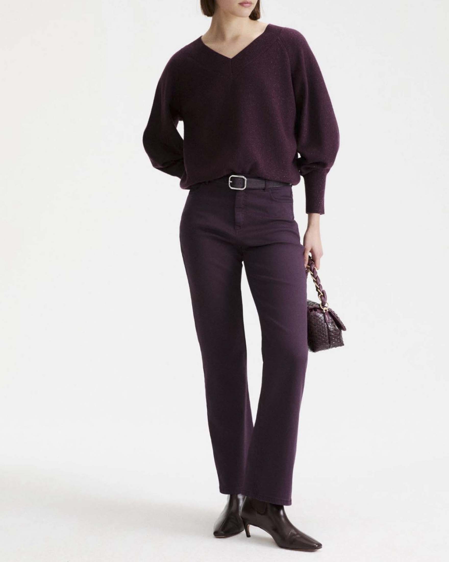 Pantalone flare Marella Monochrome viola cinque tasche in bull stretch