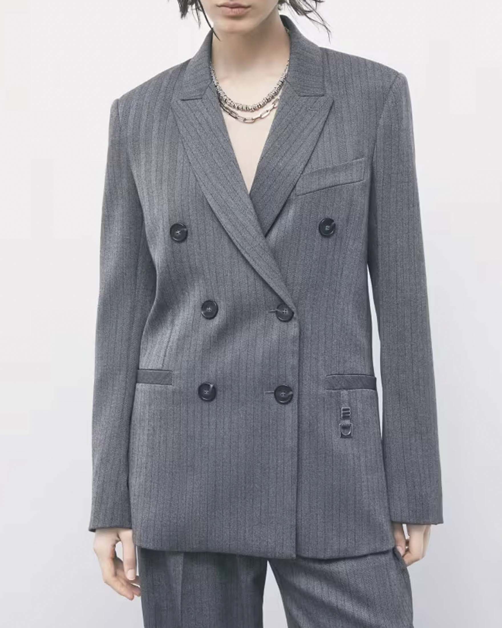 Blazer doppiopetto Patrizia Pepe grigio gessato in misto viscosa spigato