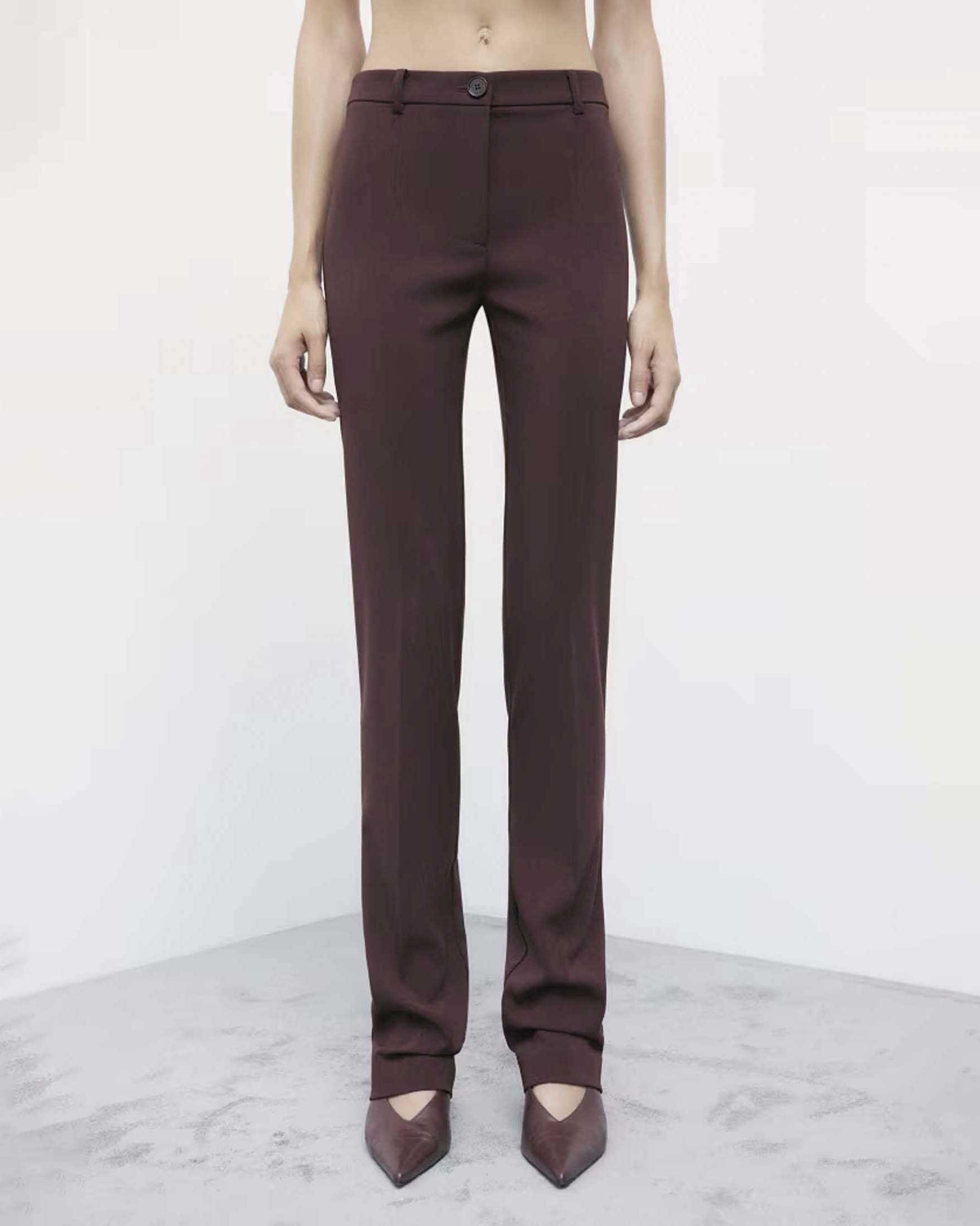 Pantalone skinny Patrizia Pepe bordeaux in crêpe stretch con pince e piega stirata fronte e retro image