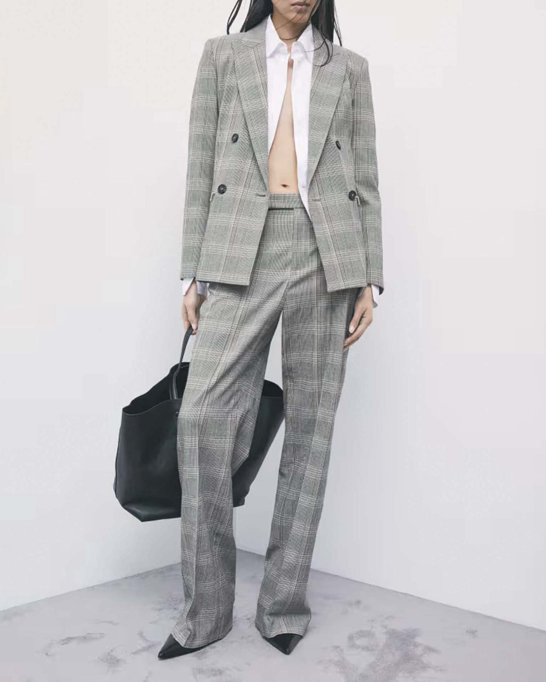 Pantalone dritto Patrizia Pepe grigio in misto viscosa a motivo check