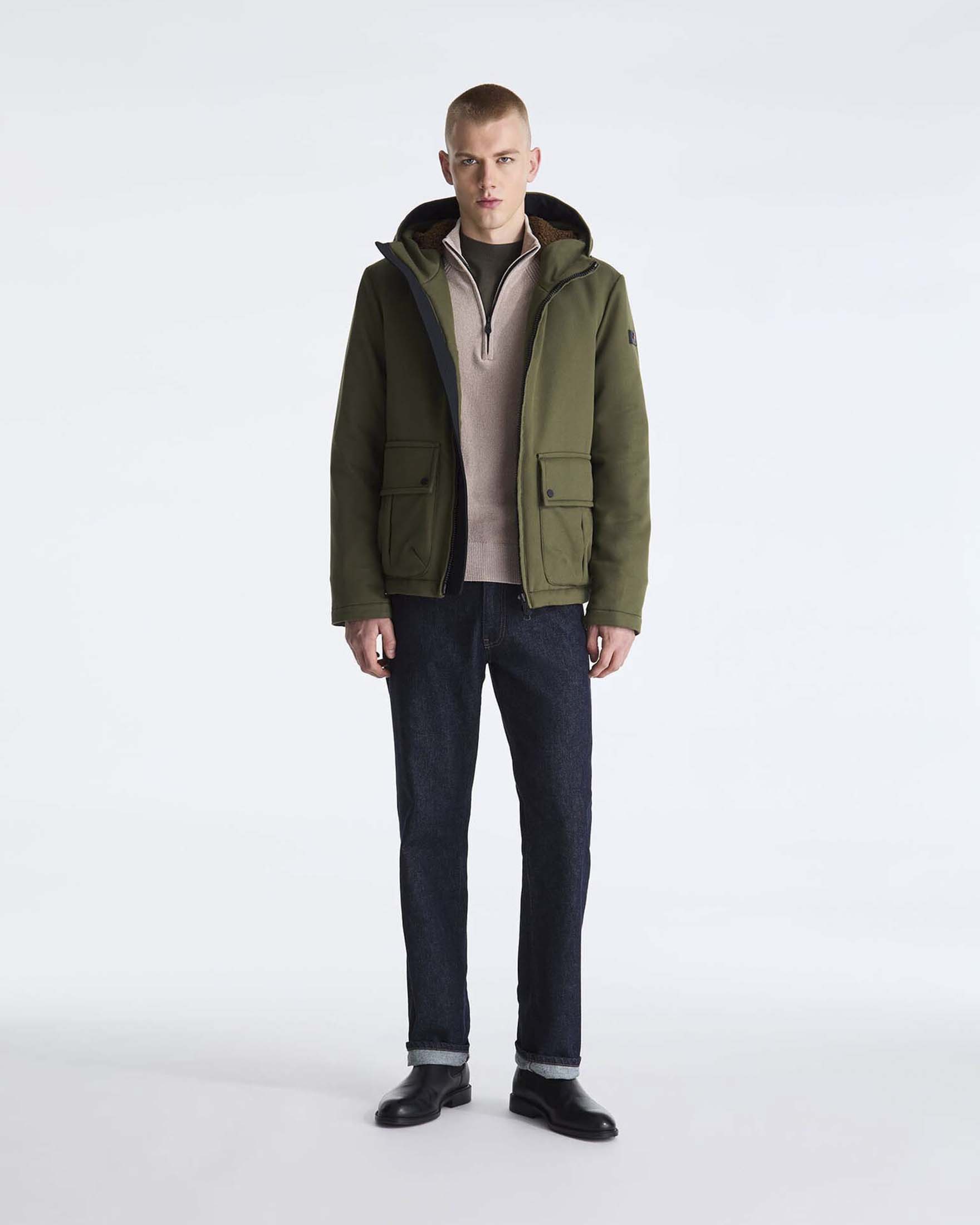 Giacca con cappuccio Peuterey verde edera in misto cotone con ecofur