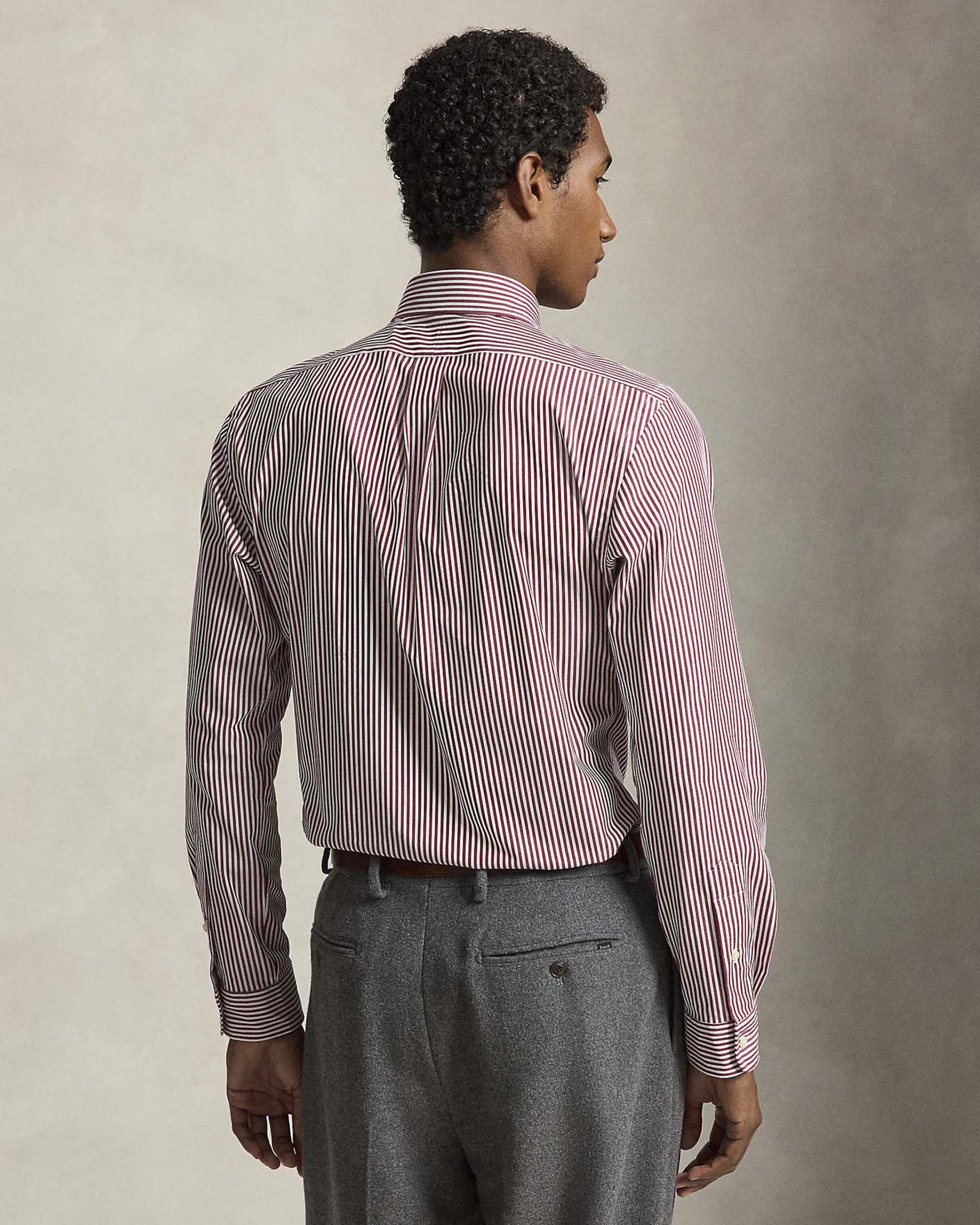 Camicia Custom Fit Polo Ralph Lauren bordeaux e bianca a righe in popeline di cotone stretch image