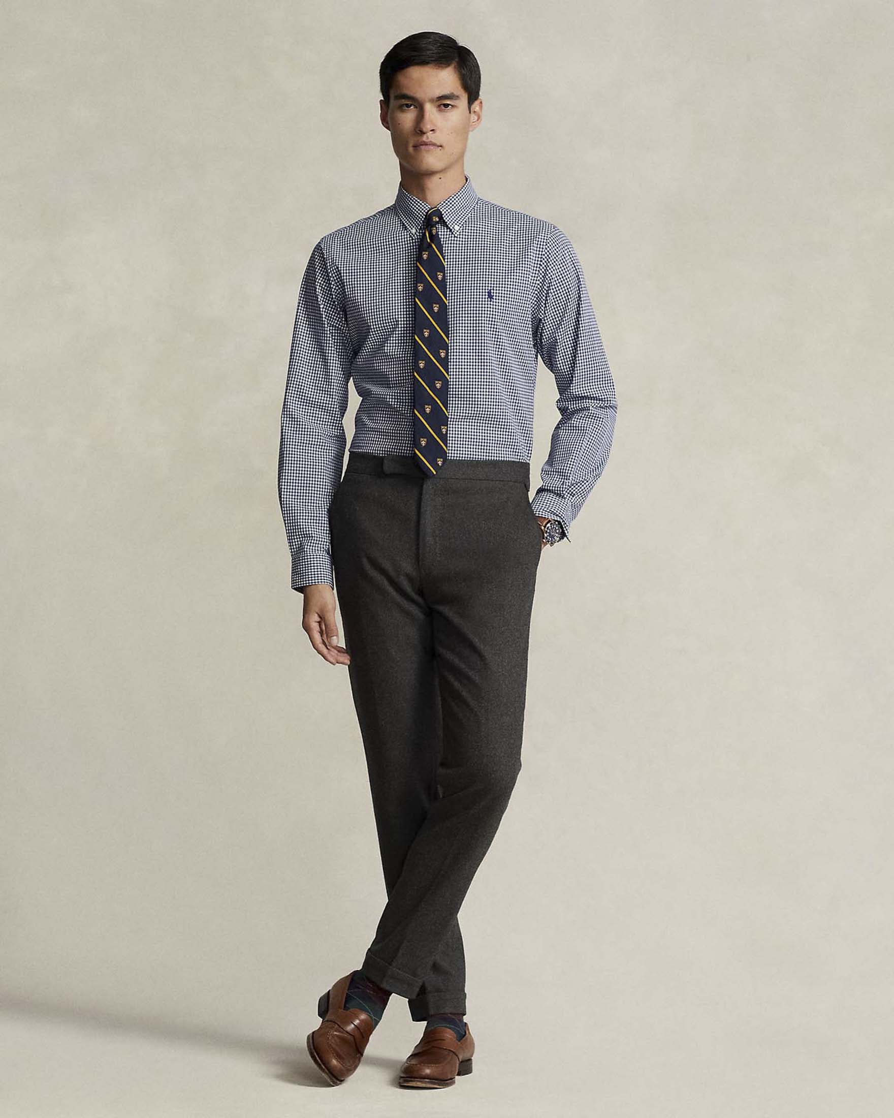 Camicia Custom Fit Polo Ralph Lauren blu e bianca a quadretti in popeline stretch