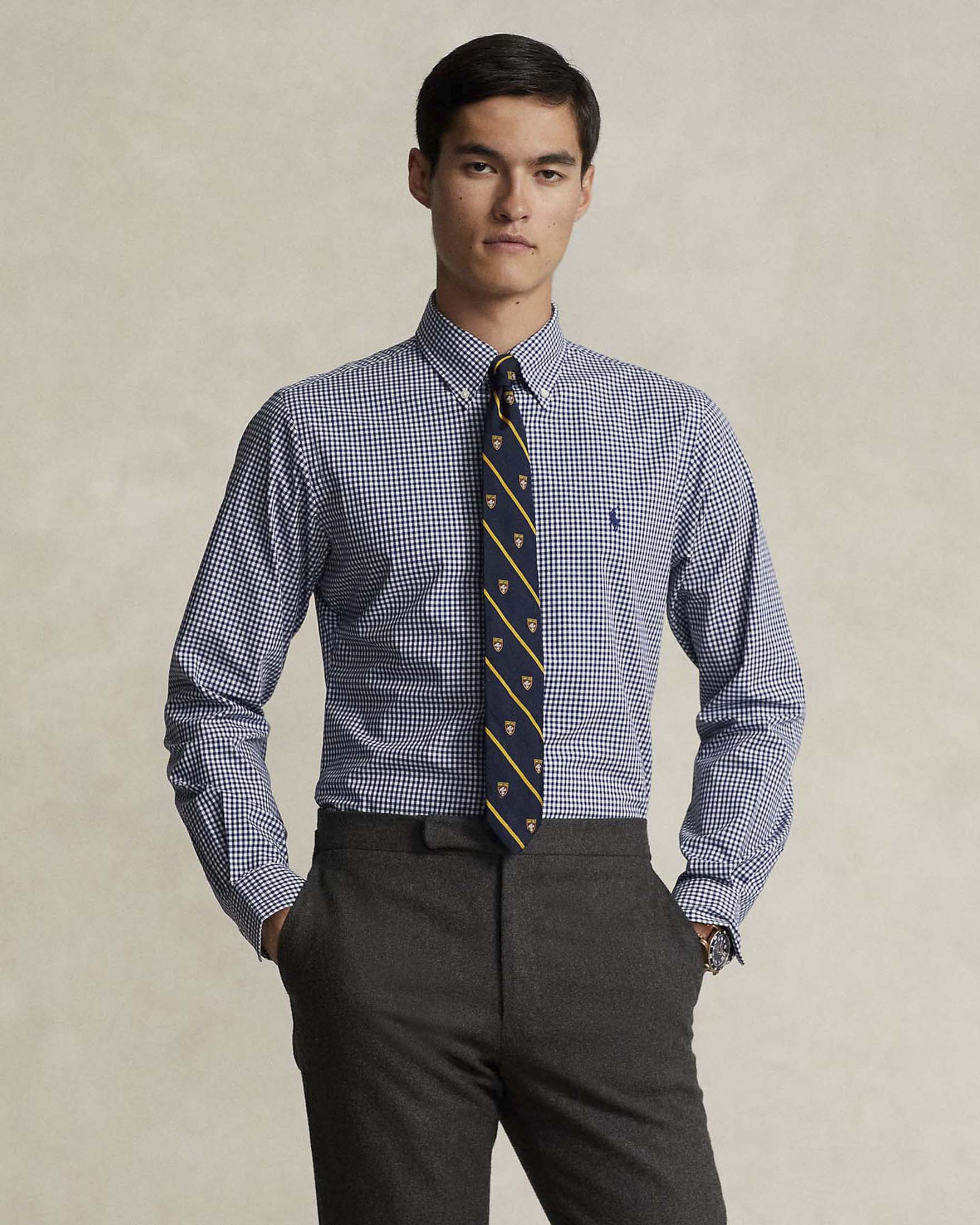 Camicia Custom Fit Polo Ralph Lauren blu e bianca a quadretti in popeline stretch image