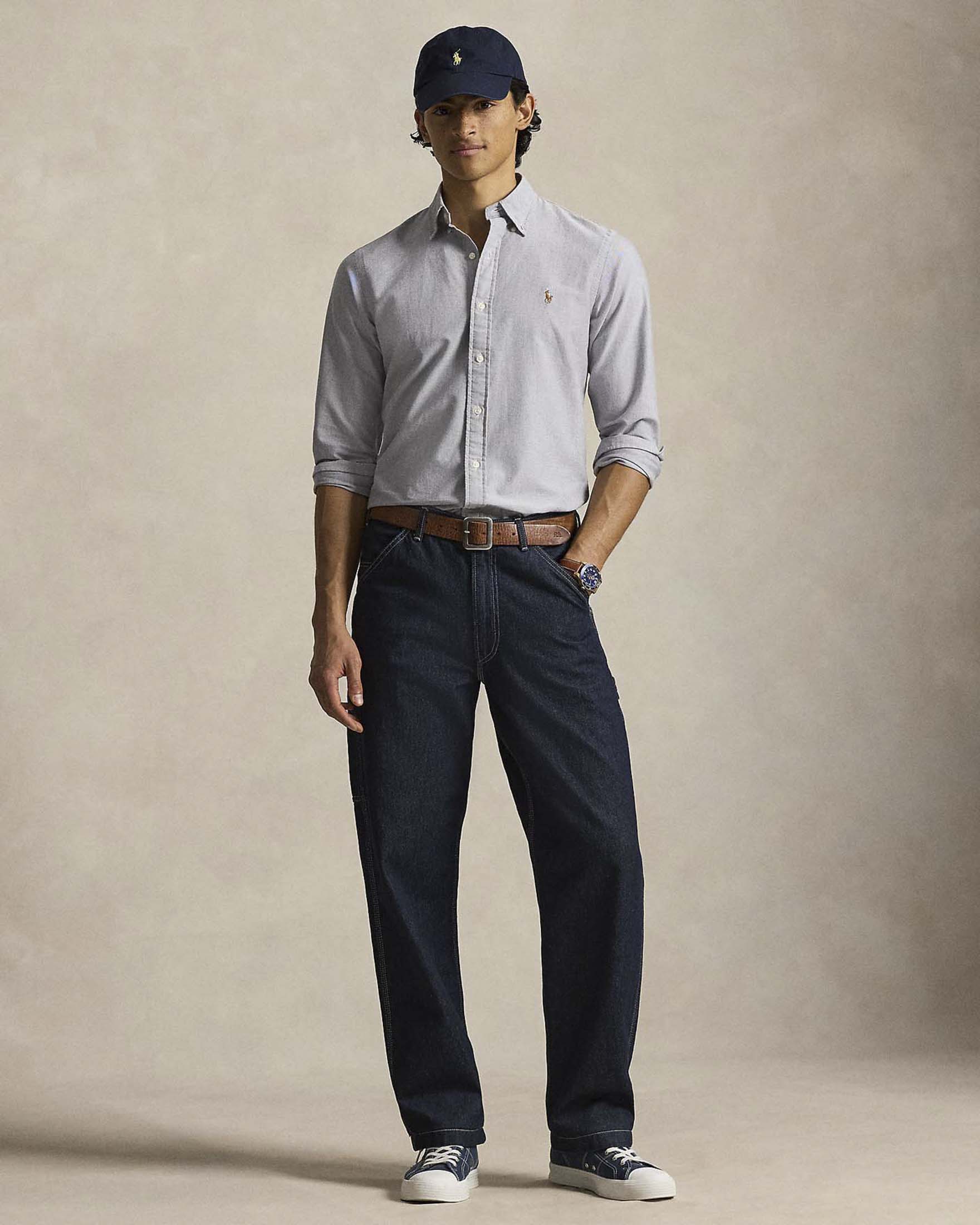 Camicia Custom Fit Polo Ralph Lauren blu in Oxford di cotone