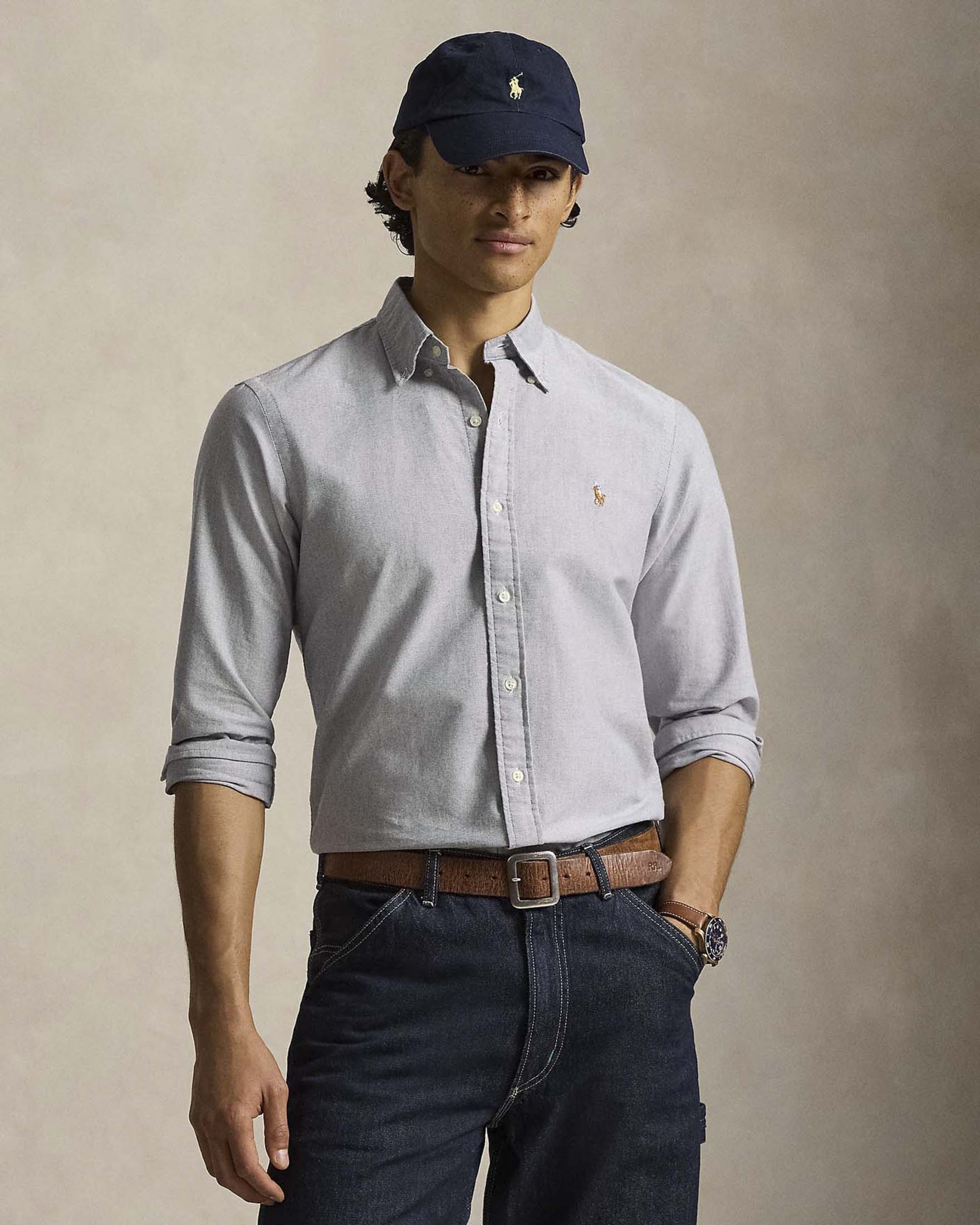 Camicia Custom Fit Polo Ralph Lauren blu in Oxford di cotone image