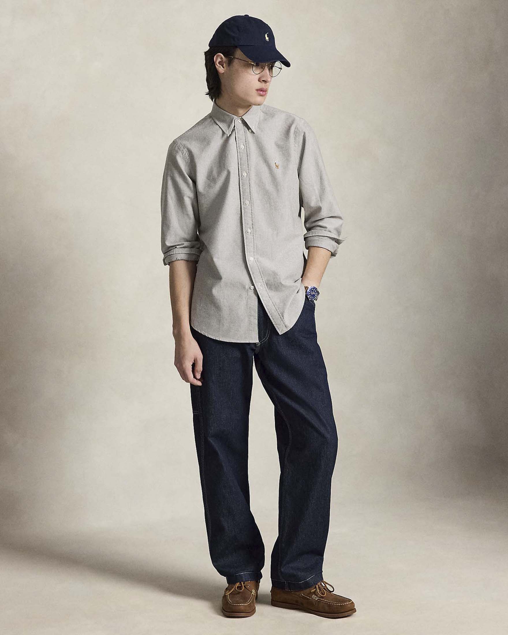 Camicia Custom Fit Polo Ralph Lauren noce in Oxford di cotone