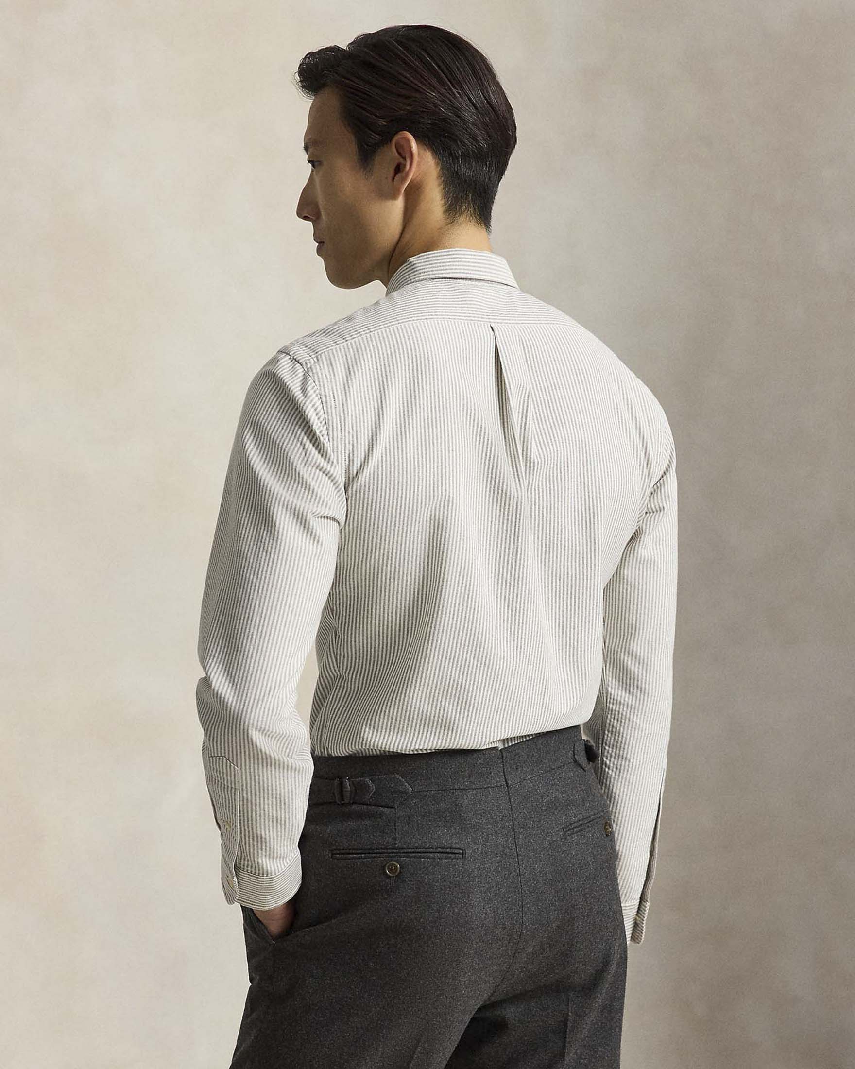 Camicia Custom Fit Polo Ralph Lauren noce e bianca a righe in Oxford di cotone image