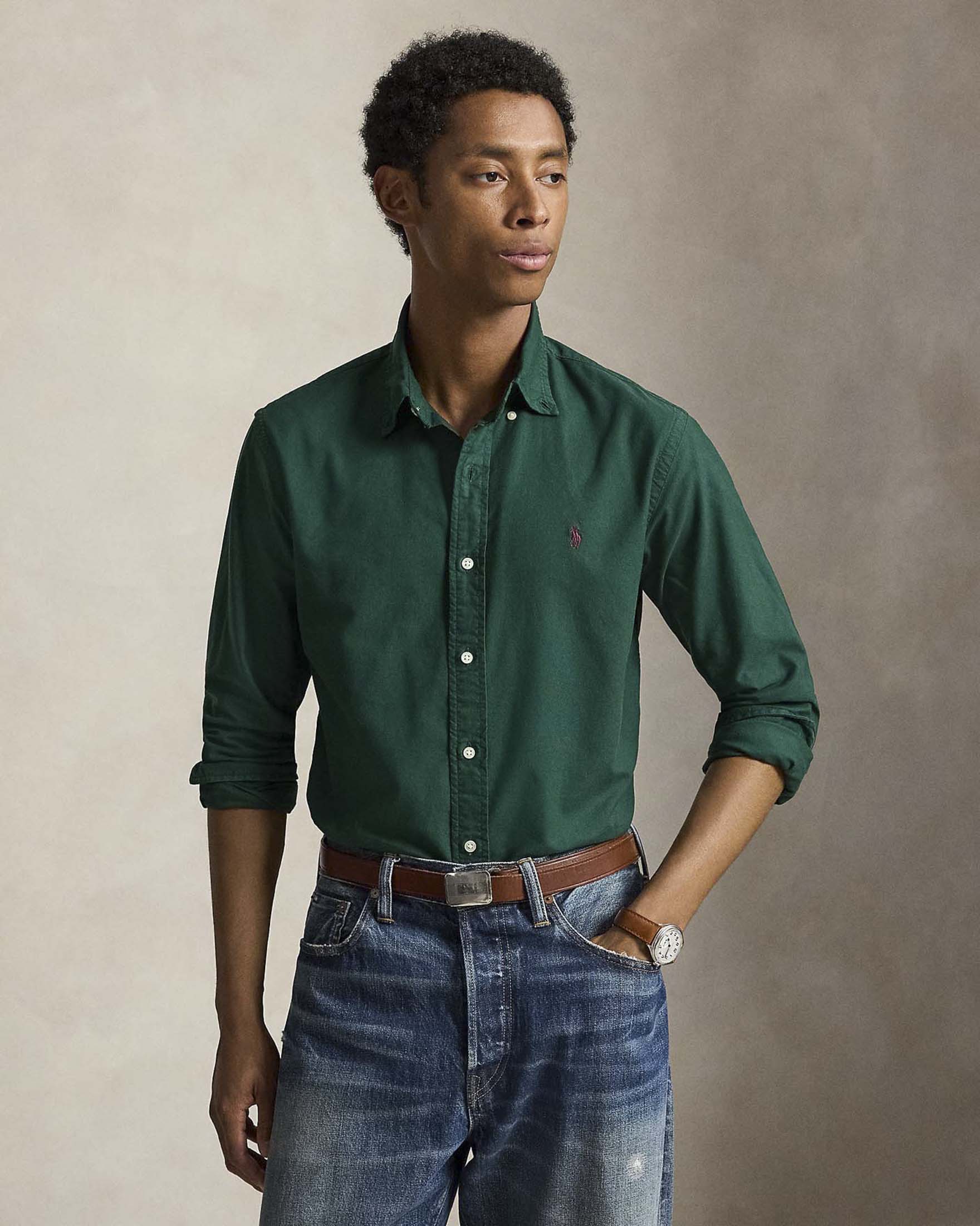 Camicia button-down Polo Ralph Lauren verde in Oxford di cotone