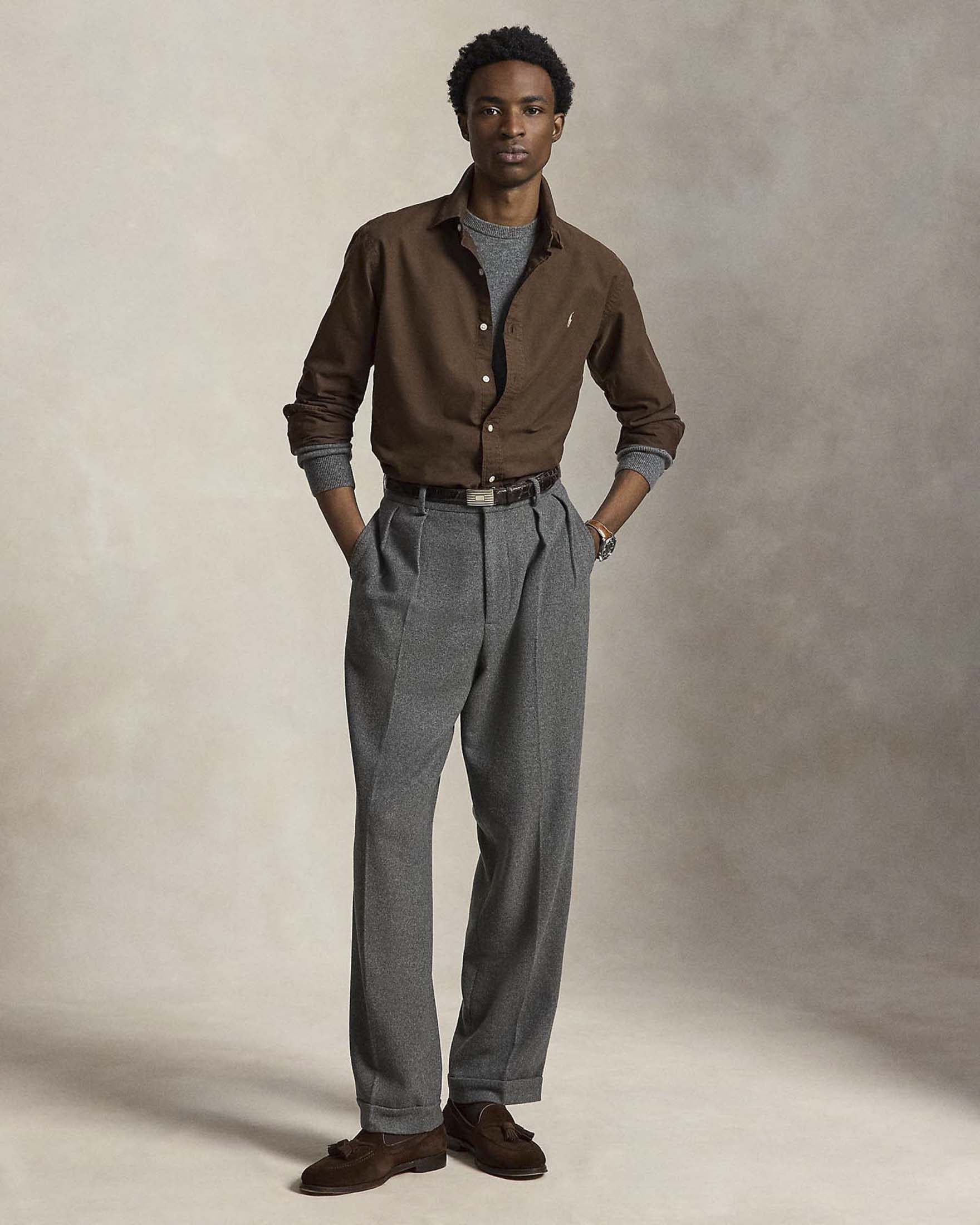 Camicia button-down Polo Ralph Lauren marrone in Oxford di cotone