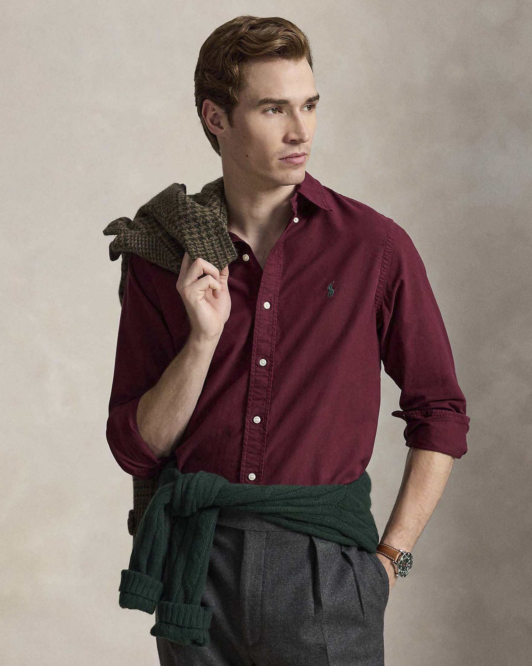 Camicia button-down Polo Ralph Lauren bordeaux in Oxford di cotone
