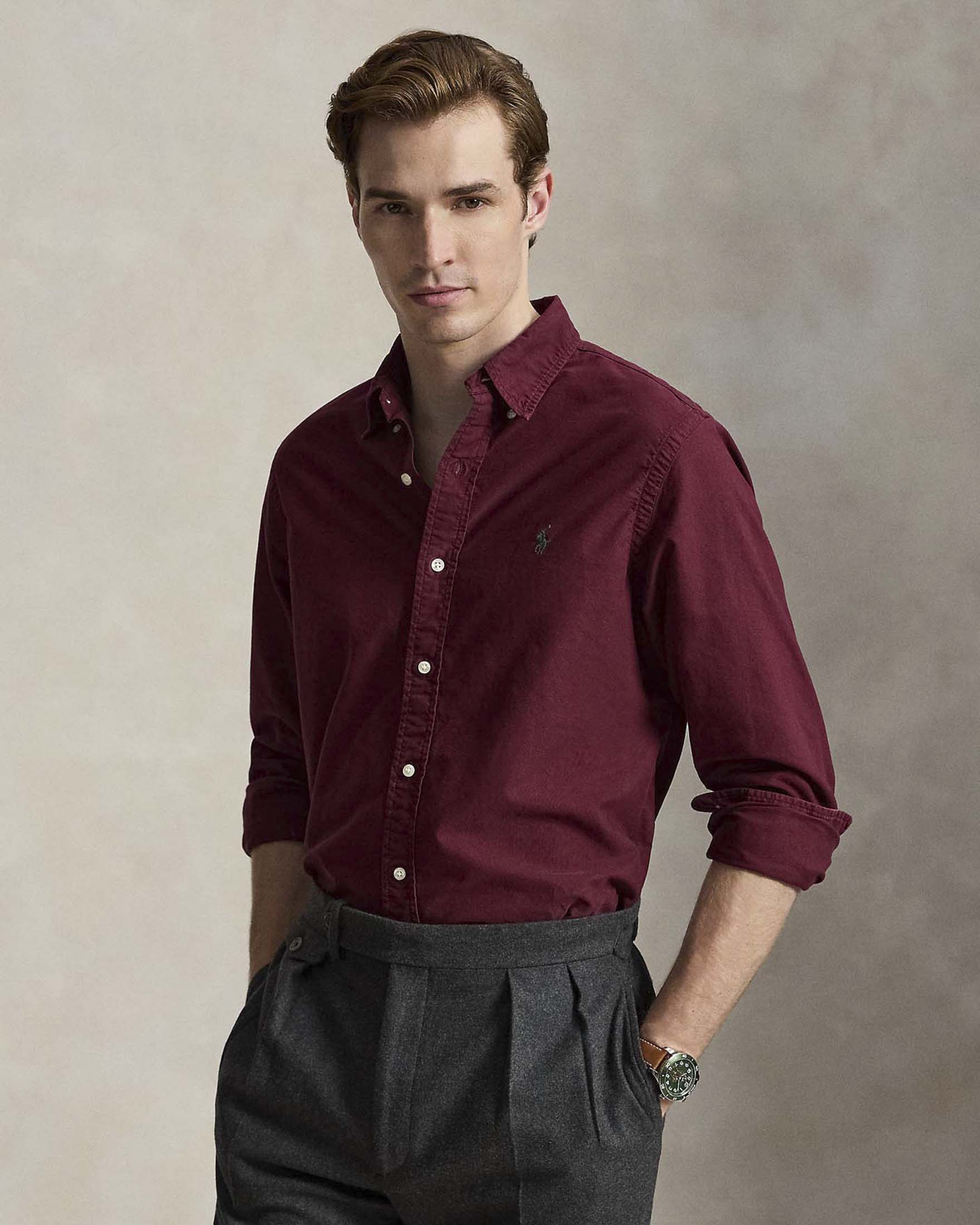 Camicia button-down Polo Ralph Lauren bordeaux in Oxford di cotone image